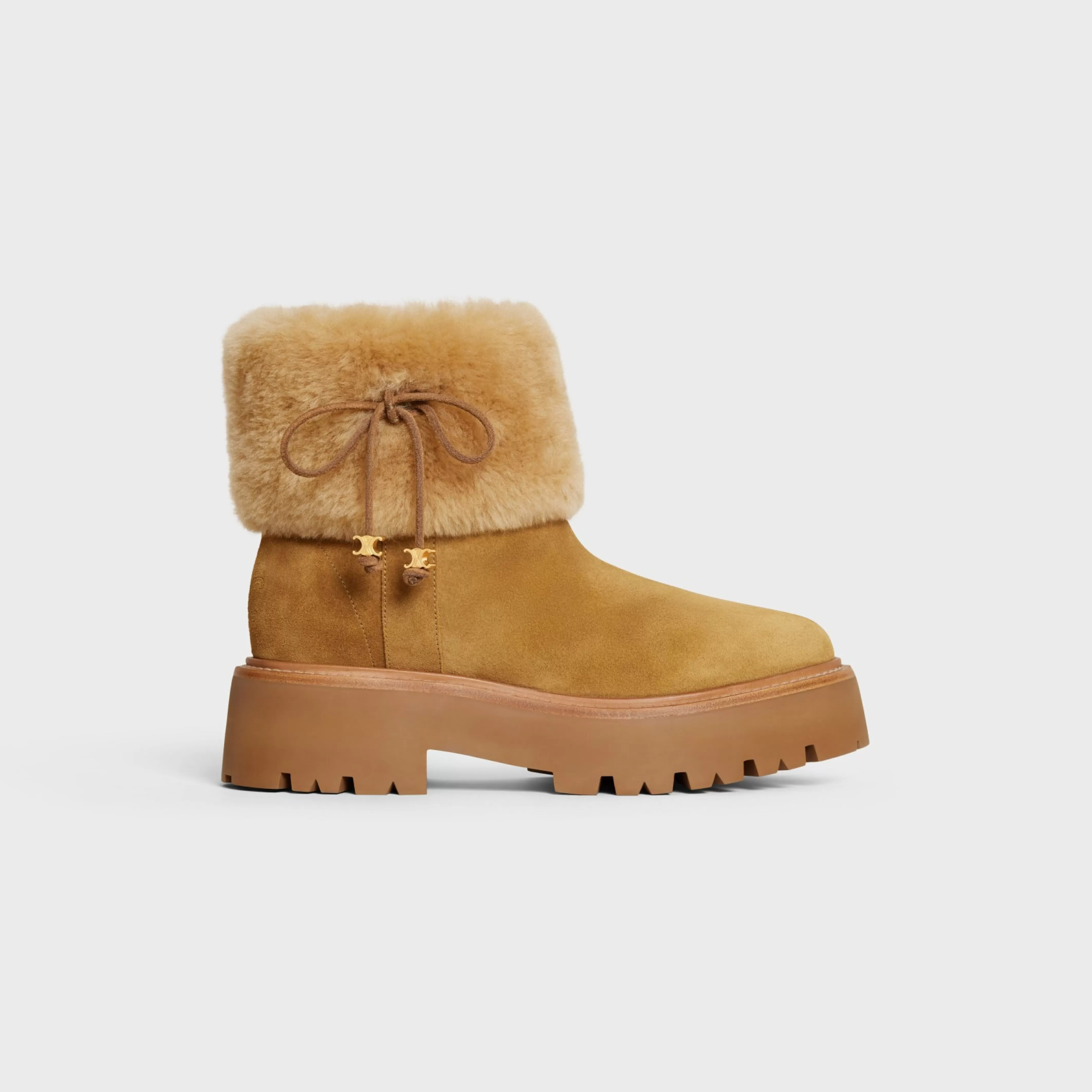 BULKY CROPPED BOOT WITH TRIOMPHE TASSELS in SUEDE CALFSKIN AND SHEARLING^CELINE Flash Sale