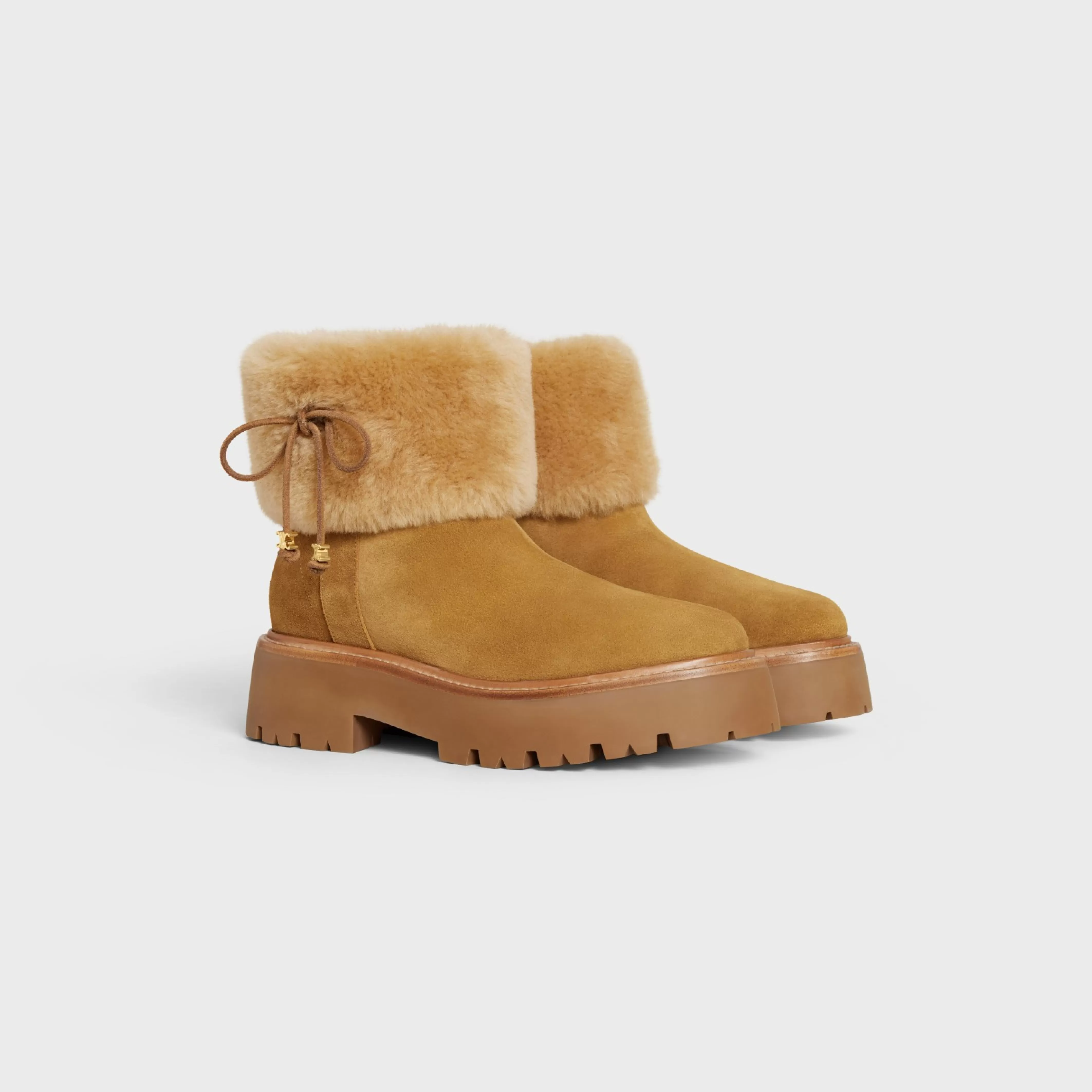 BULKY CROPPED BOOT WITH TRIOMPHE TASSELS in SUEDE CALFSKIN AND SHEARLING^CELINE Flash Sale