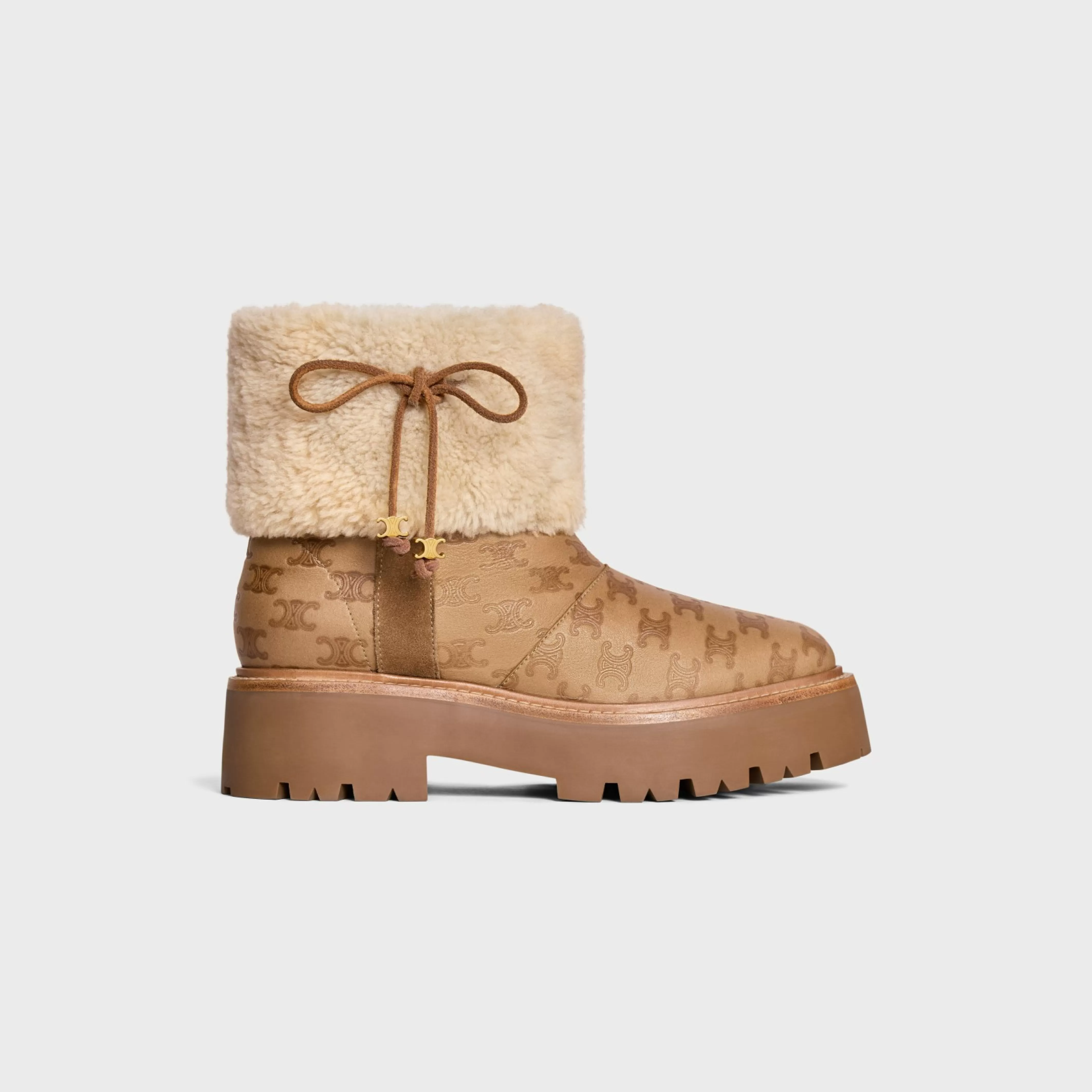BULKY CROPPED TRIOMPHE BOOT in SUEDE STAMPED CALFSKIN AND SHEARLING^CELINE Best