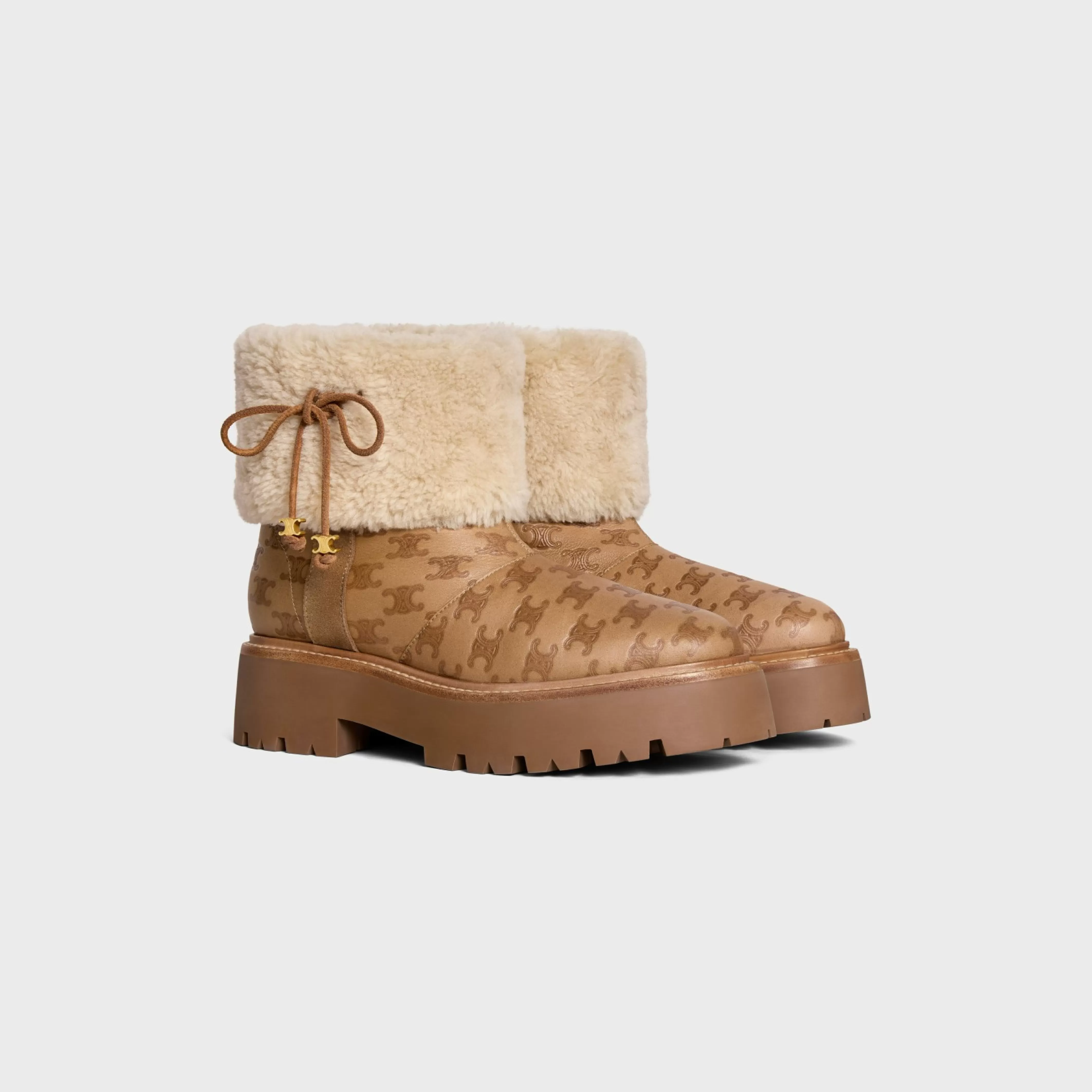 BULKY CROPPED TRIOMPHE BOOT in SUEDE STAMPED CALFSKIN AND SHEARLING^CELINE Best