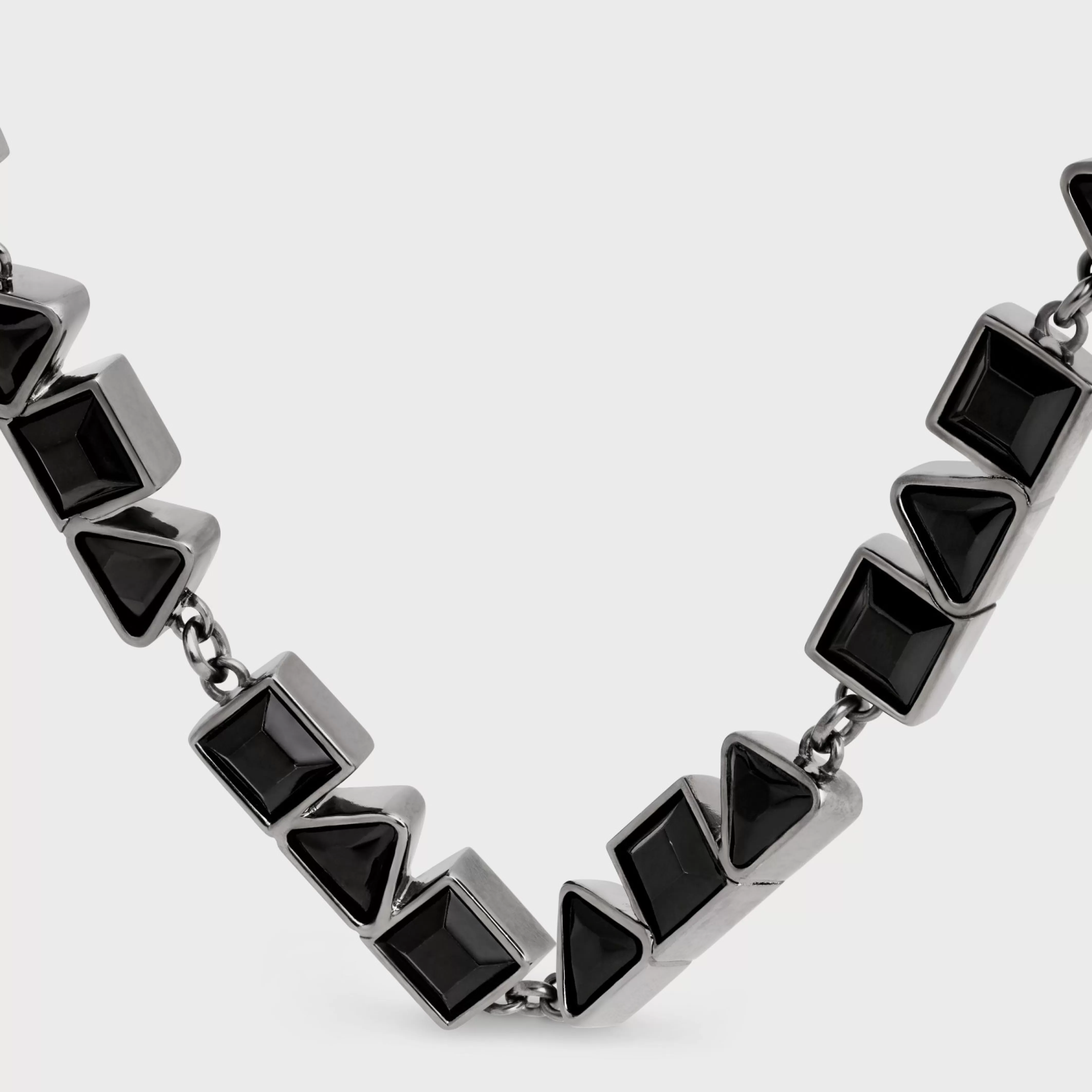 Geometric Bracelet in Brass with Old Rhodium Finish and Strass^CELINE Store
