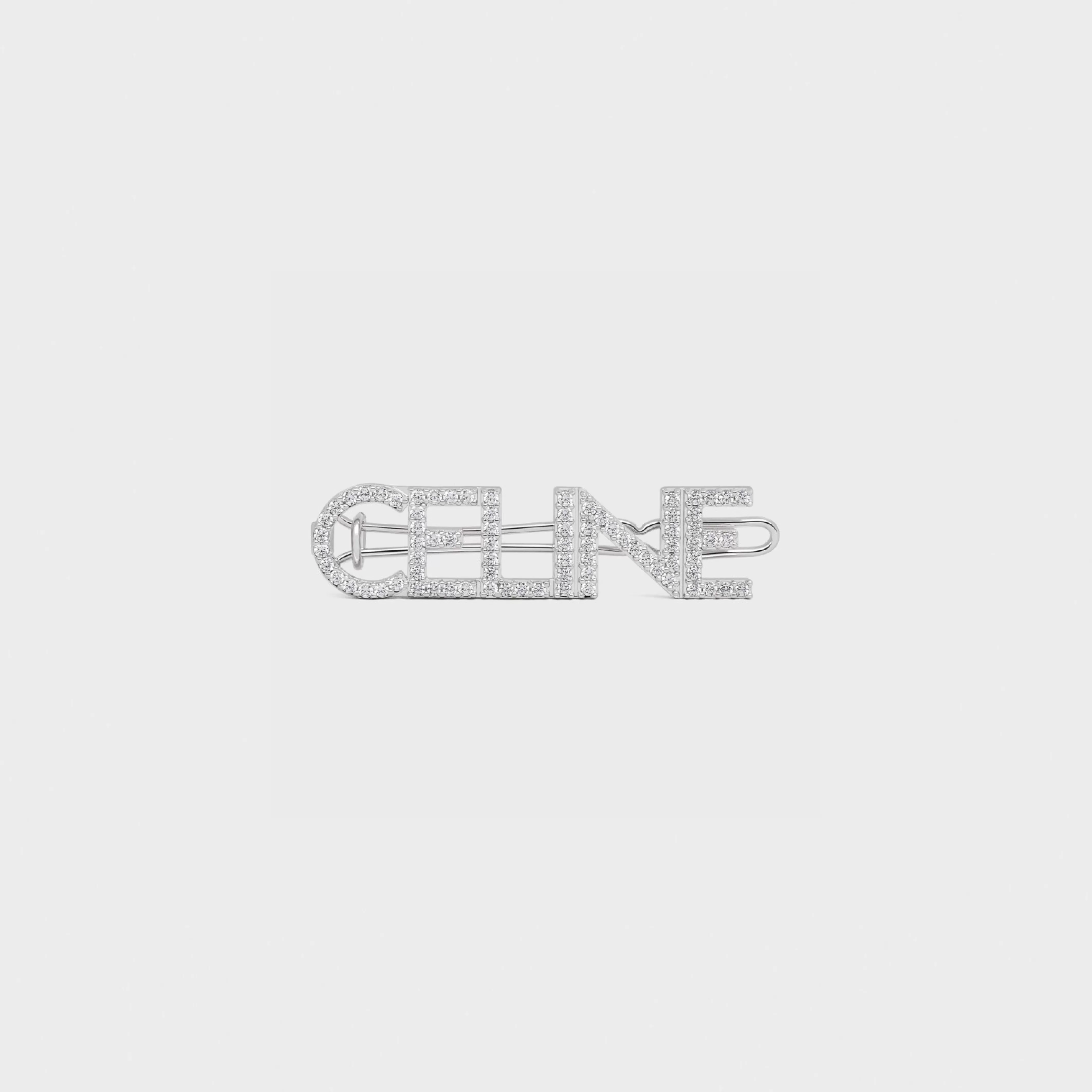 Hair Clip in Brass with Rhodium Finish and Strass^CELINE Cheap