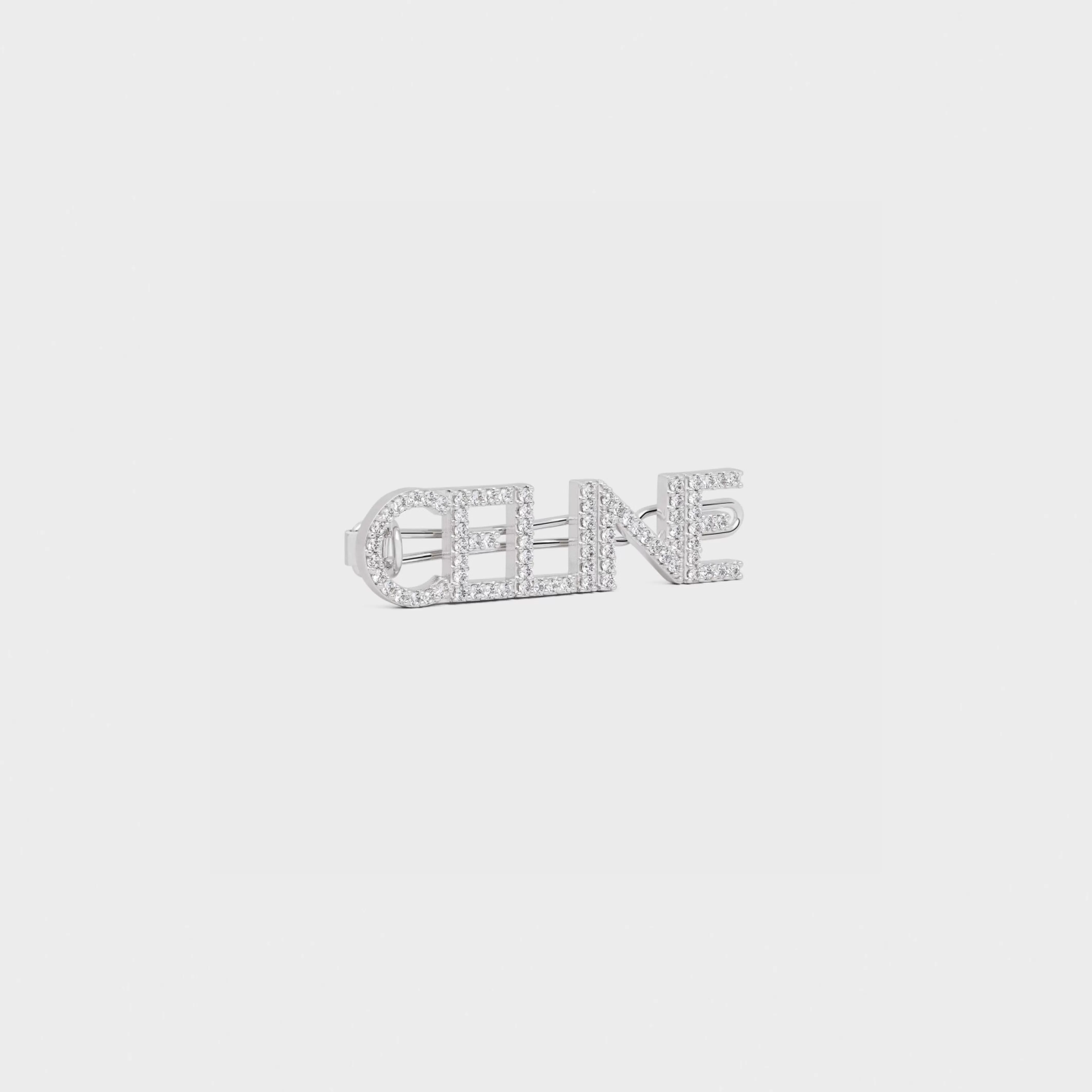 Hair Clip in Brass with Rhodium Finish and Strass^CELINE Cheap