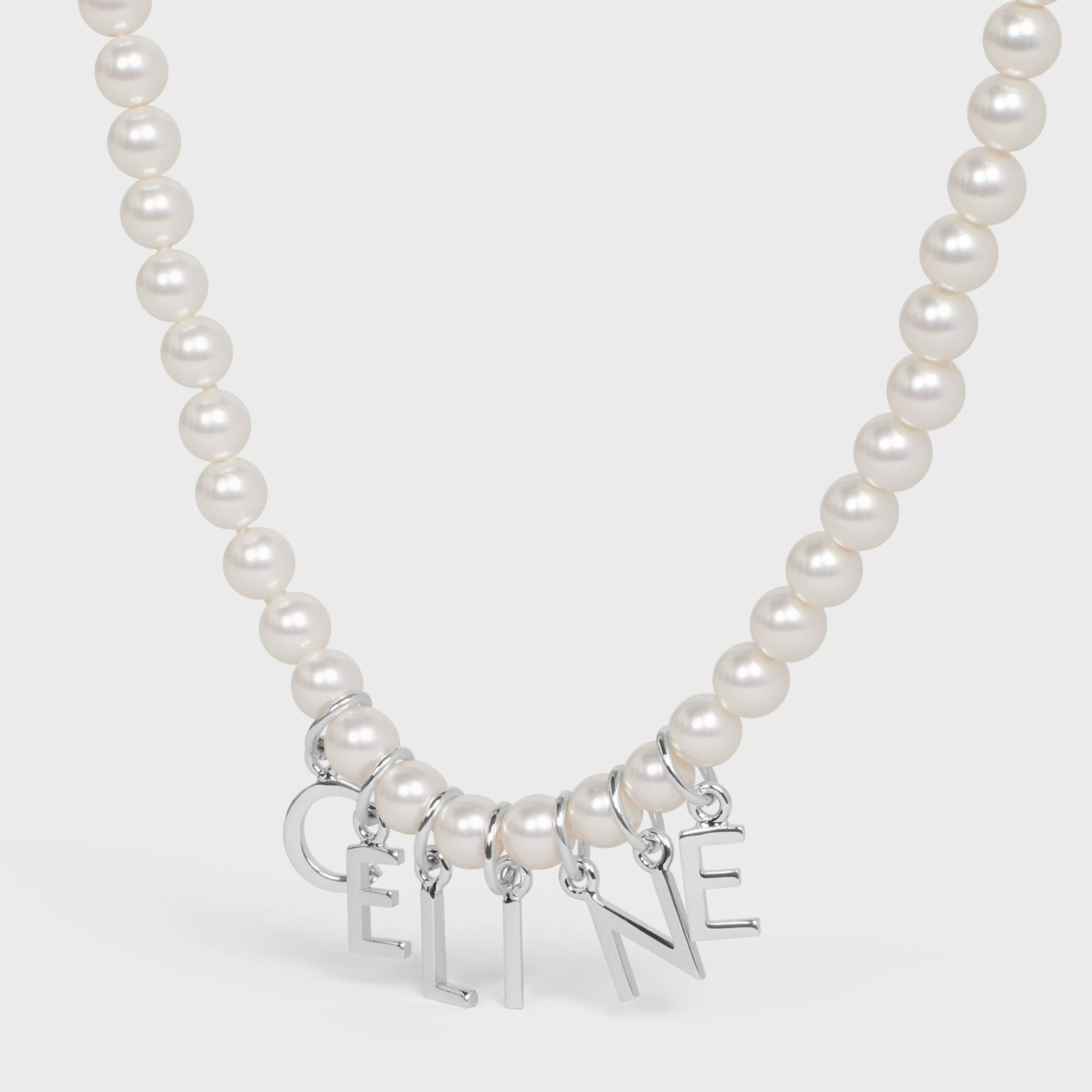 Monochroms Necklace in Glass Pearls and Brass with Rhodium Finish^CELINE Outlet