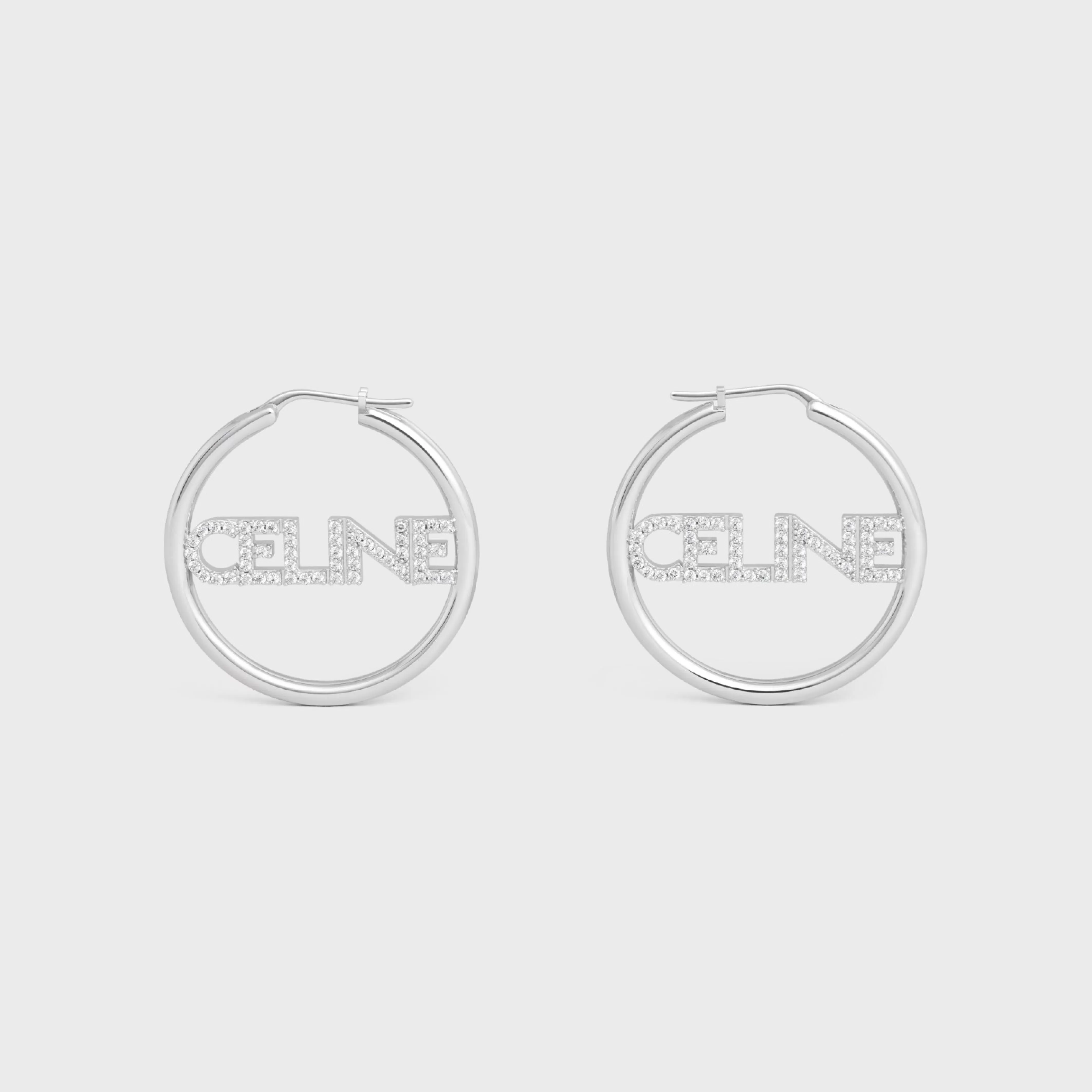 Monochroms Strass Hoops in Brass with Rhodium Finish and Crystals^CELINE Flash Sale