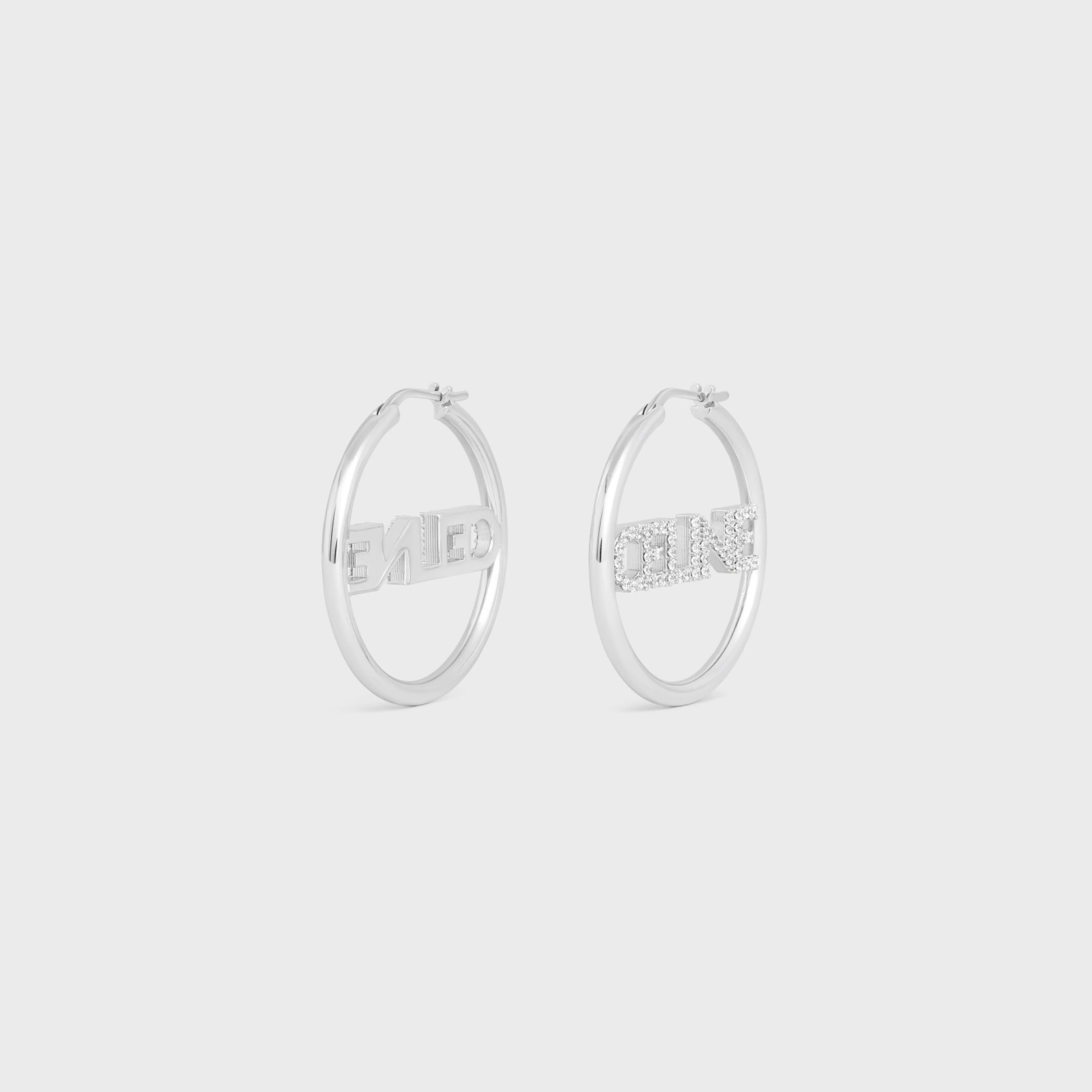 Monochroms Strass Hoops in Brass with Rhodium Finish and Crystals^CELINE Flash Sale