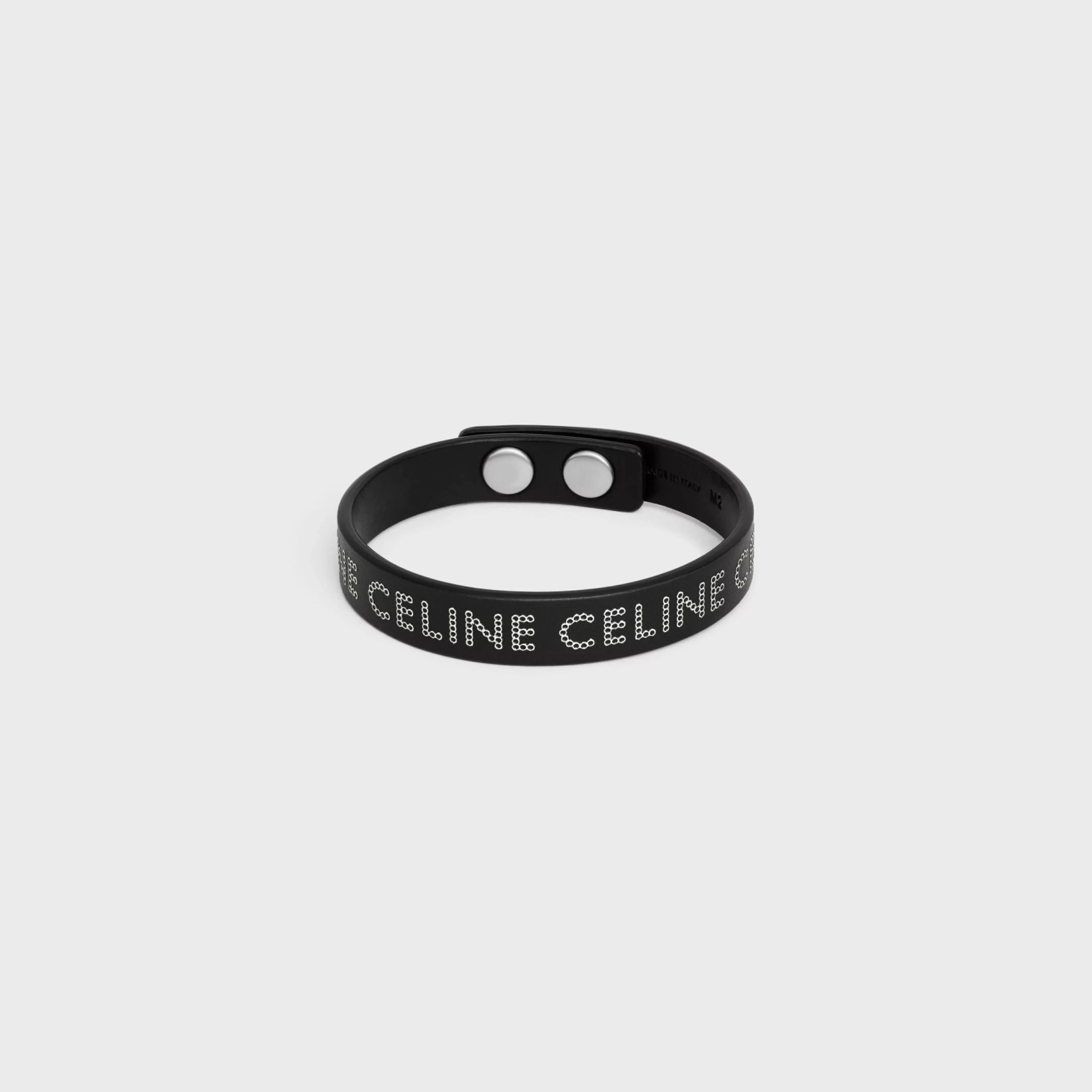 Monochroms Studs Bracelet in Calfskin and Brass with Rhodium Finish^CELINE Best