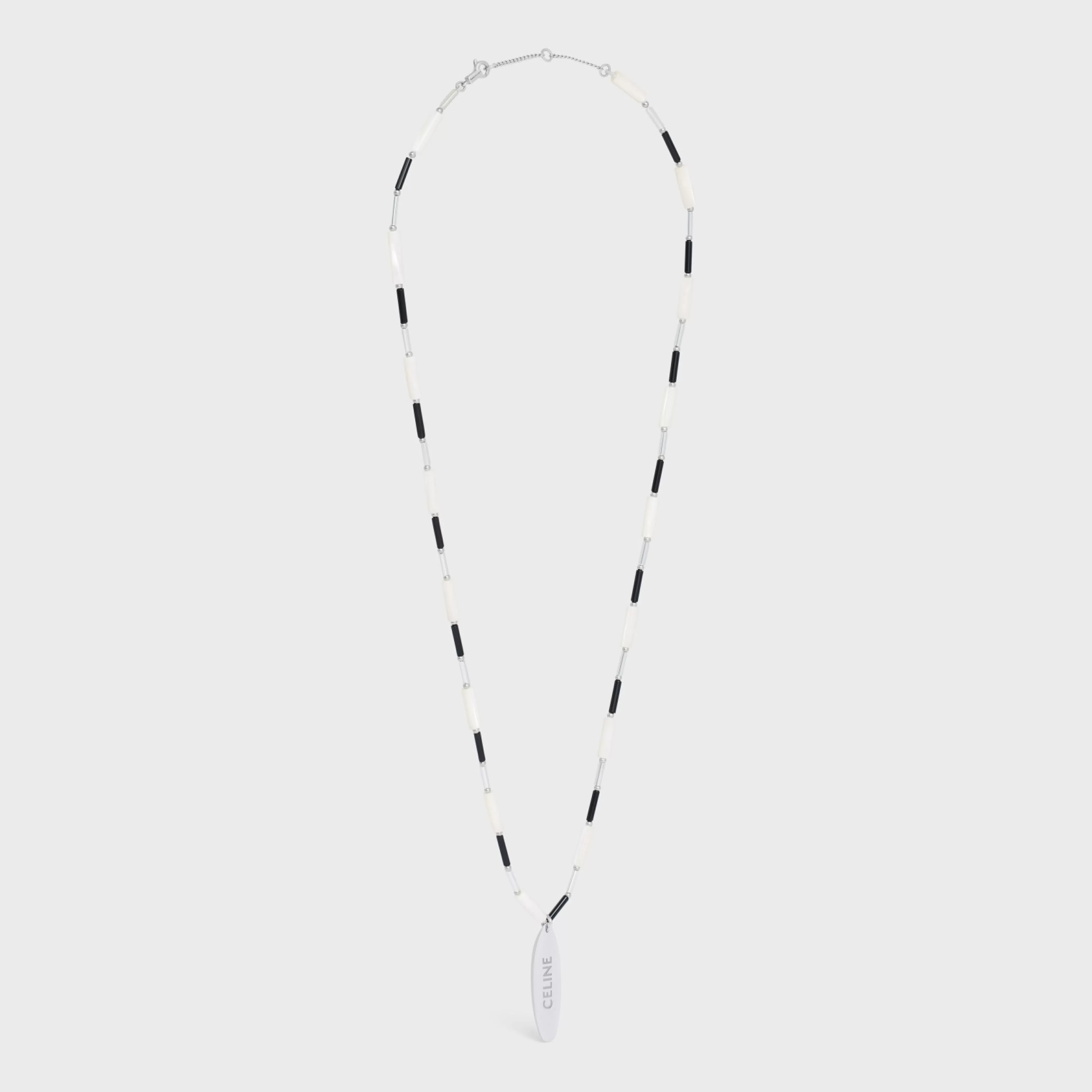 Monochroms Surf Necklace in Brass with Rhodium Finish, Glass and Mother of Pearl^CELINE Discount