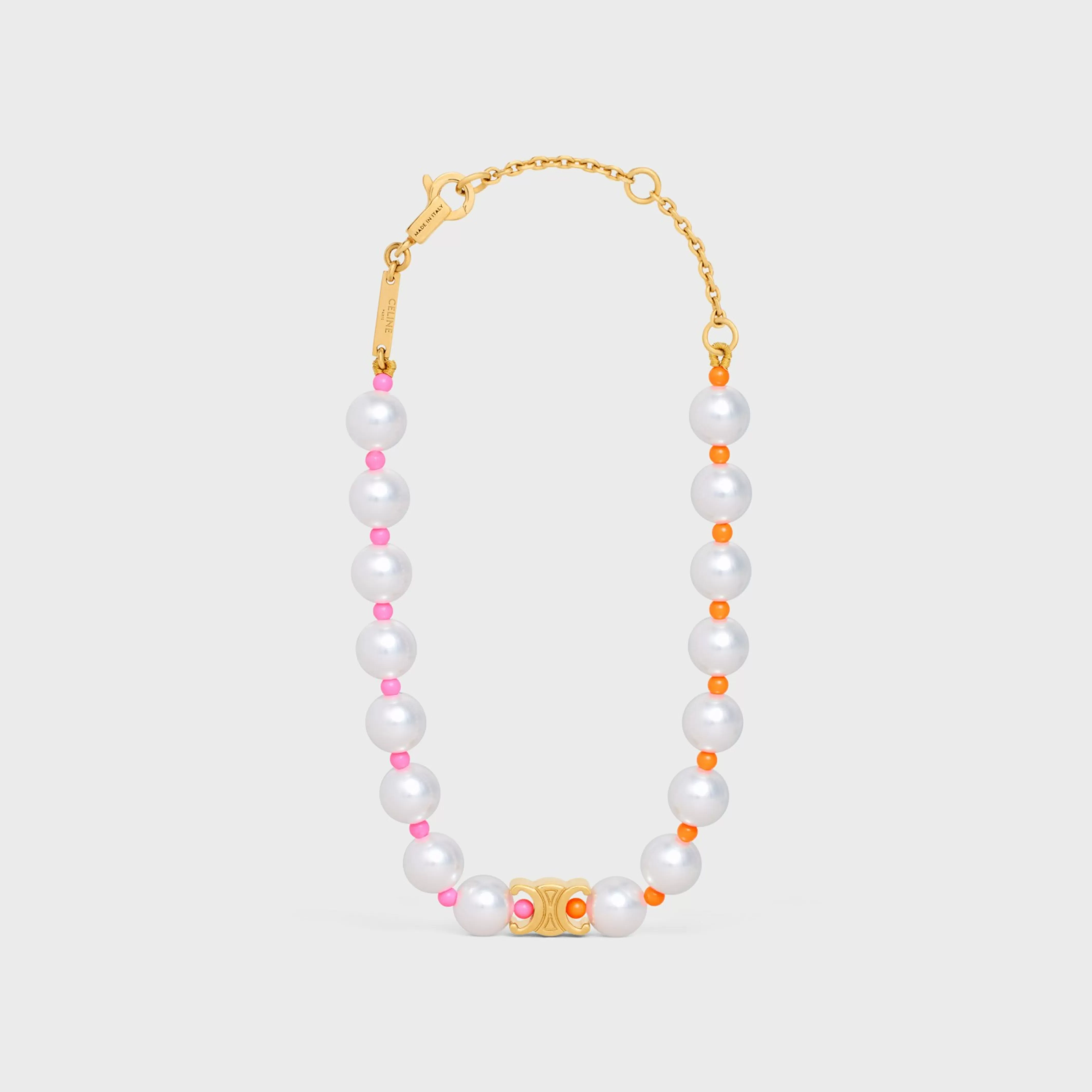 Plage Pearl Bracelet in Brass with Gold Finish and Resin Pearls^CELINE Online