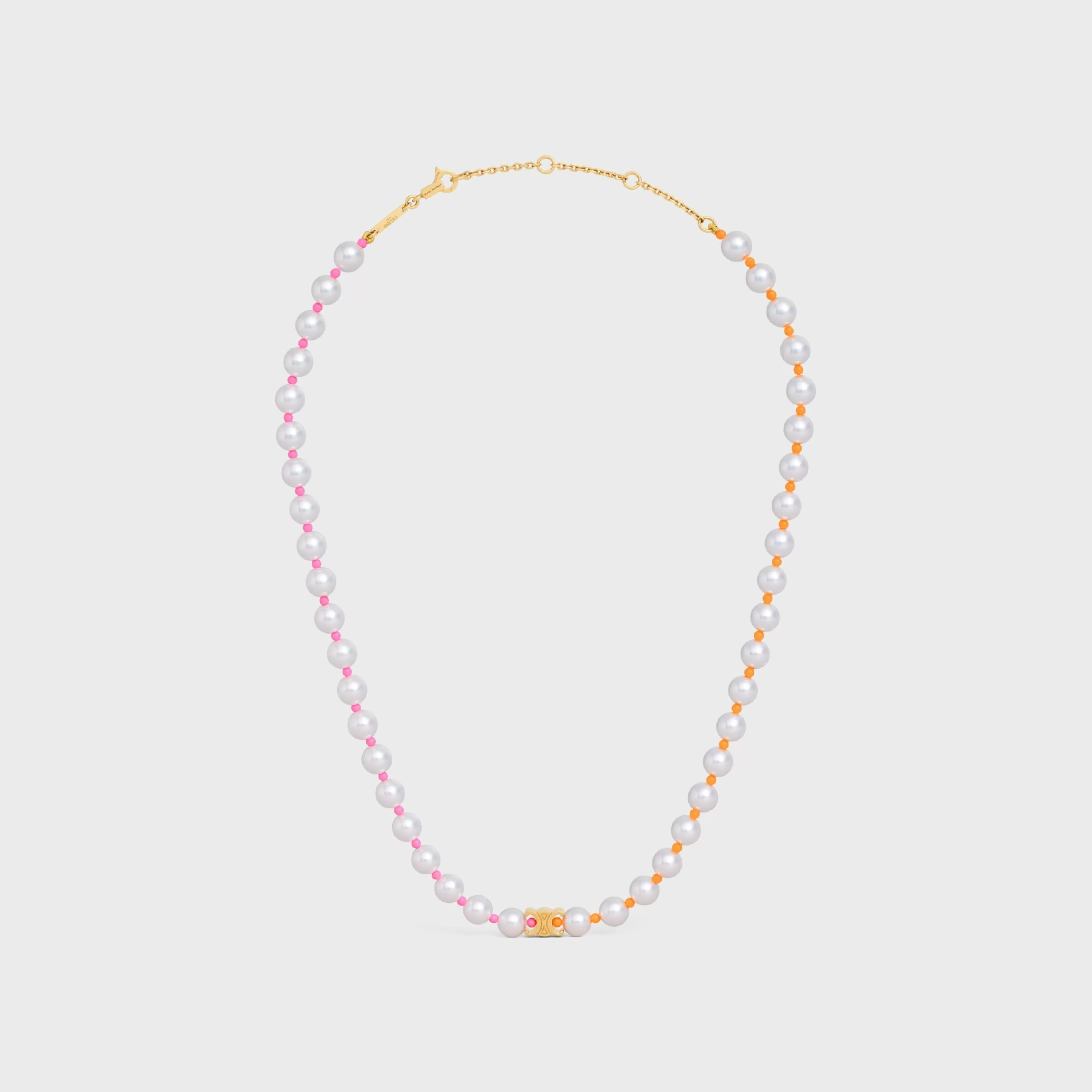 Plage Pearl Necklace in Brass with Gold Finish and Resin Pearls^CELINE Sale