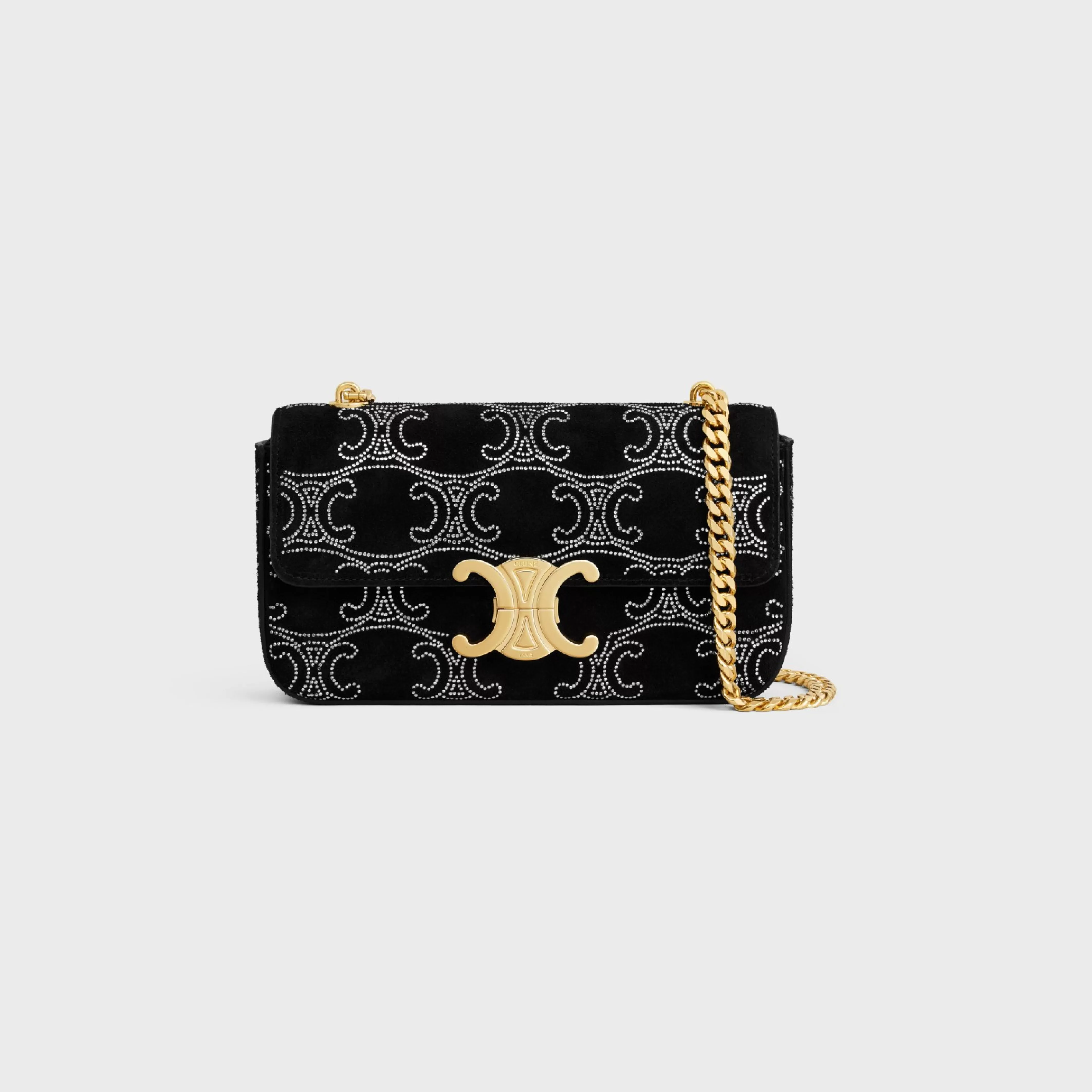 CHAIN SHOULDER BAG CLAUDE in SUEDE CALFSKIN WITH TRIOMPHE STRASS^CELINE Sale
