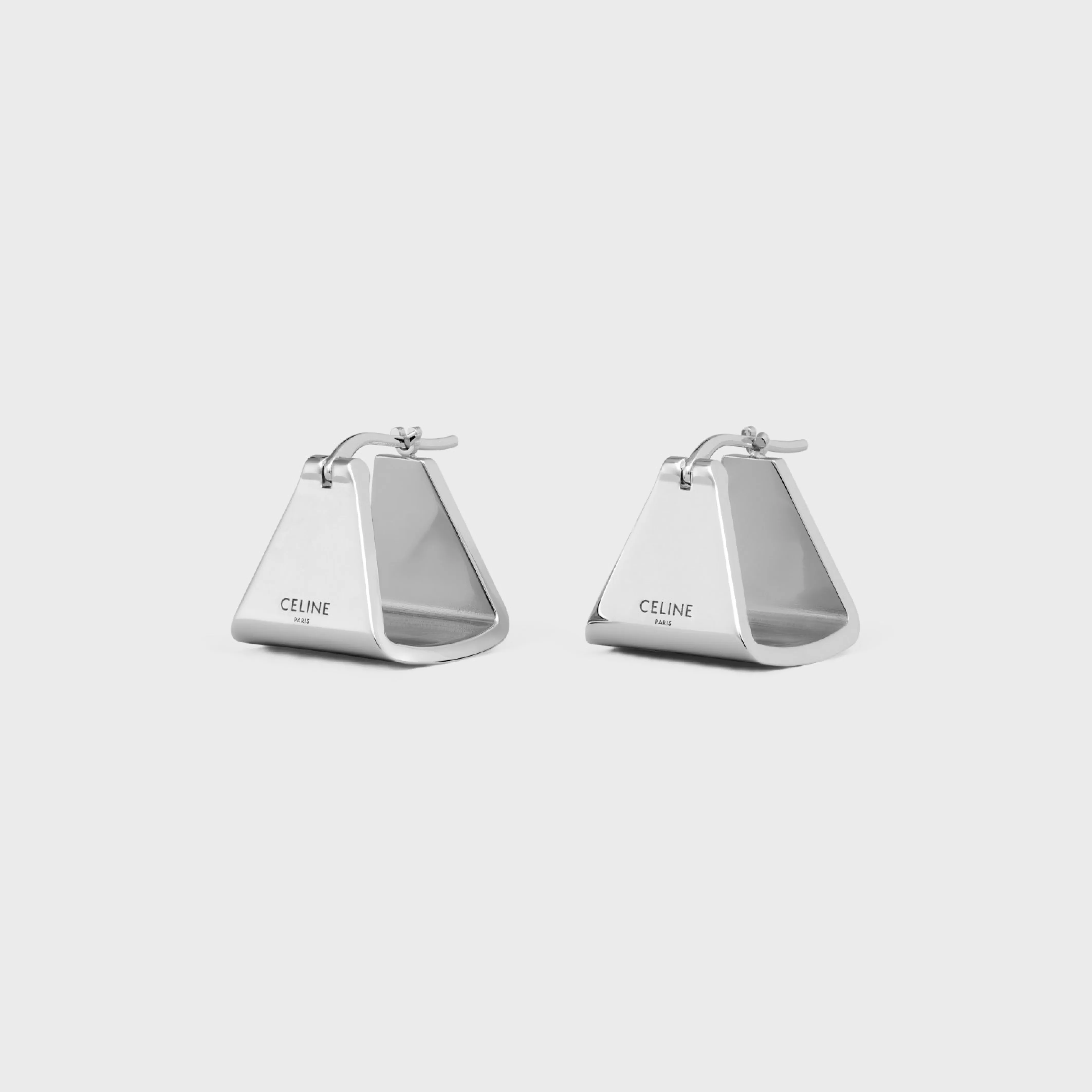 Formes Abstraites Pyramid Hoops in Brass with Rhodium Finish^CELINE Cheap