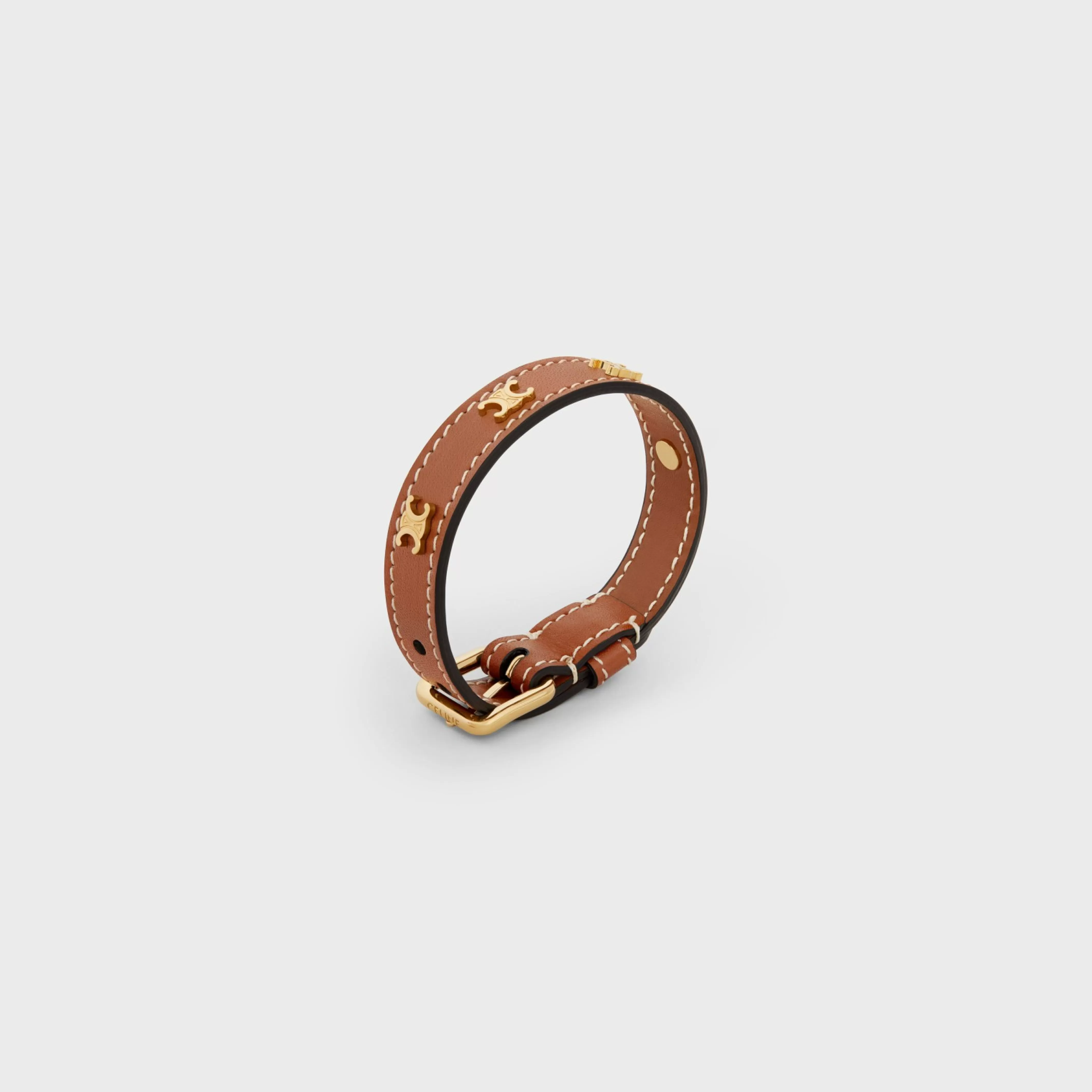 Les Cuirs Bracelet in Calfskin and Brass with Gold Finish^CELINE Flash Sale
