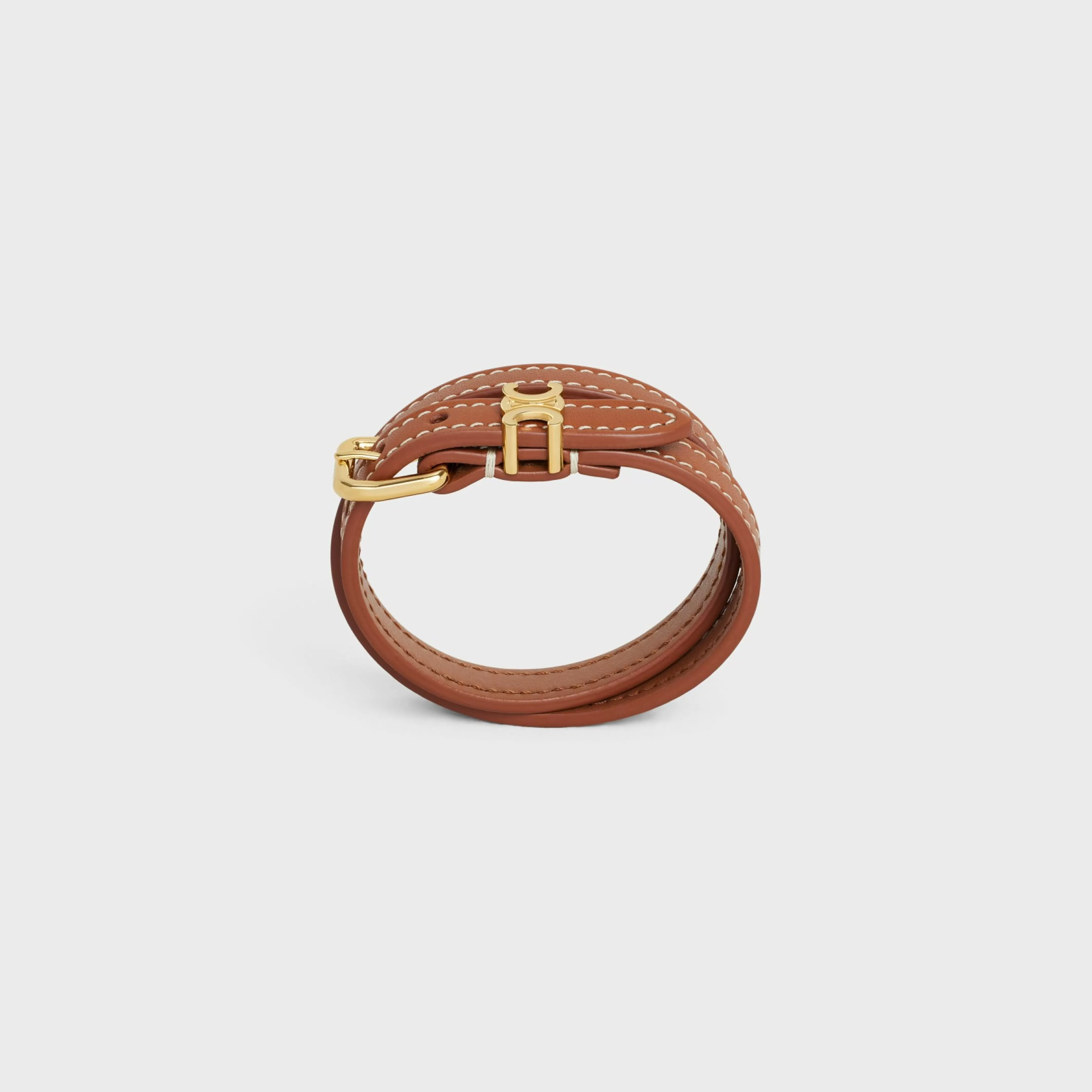 Les Cuirs Double Bracelet in Calfskin and Brass with Gold Finish^CELINE Outlet