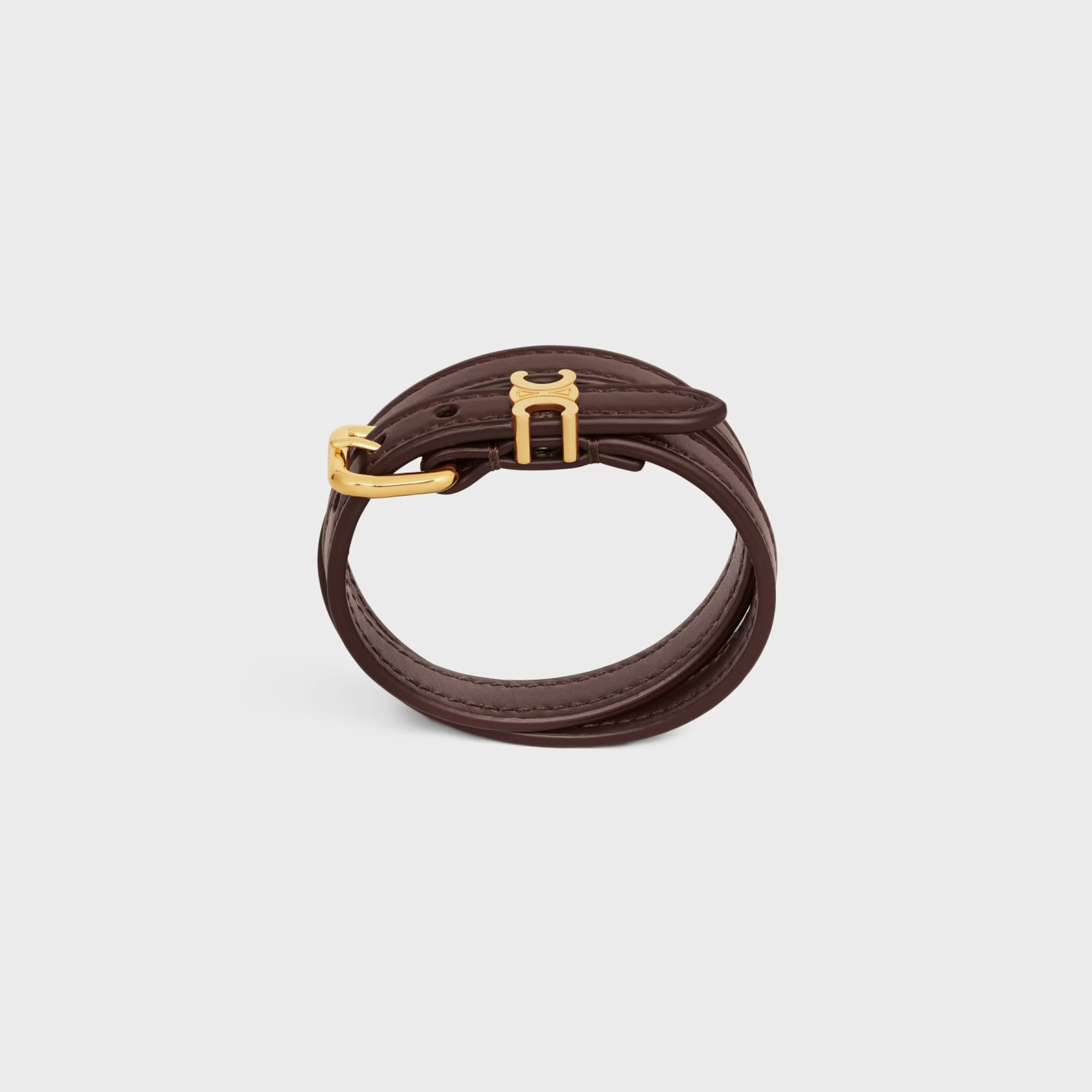 Les Cuirs Double Bracelet in Calfskin and Brass with Gold Finish^CELINE Online