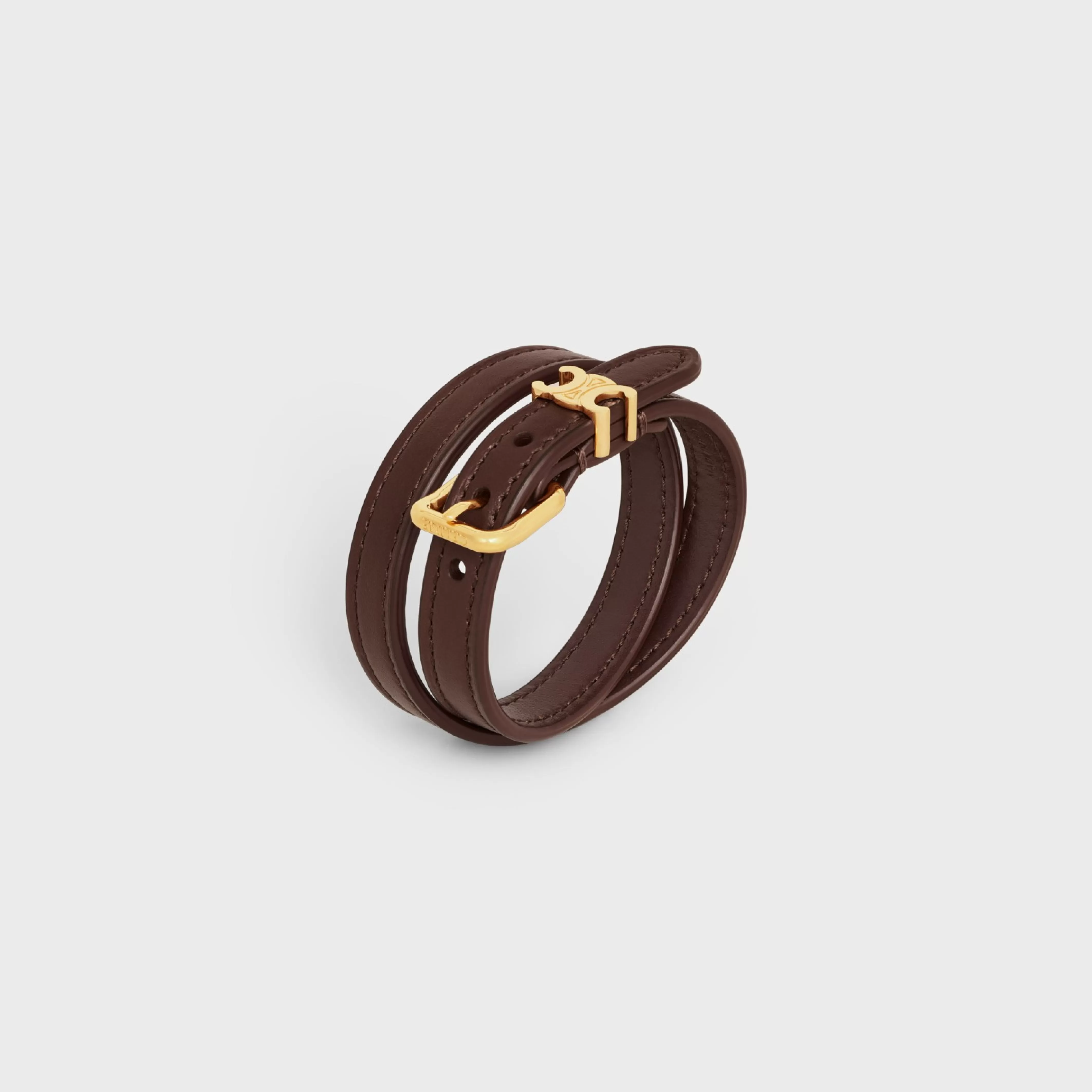 Les Cuirs Double Bracelet in Calfskin and Brass with Gold Finish^CELINE Online