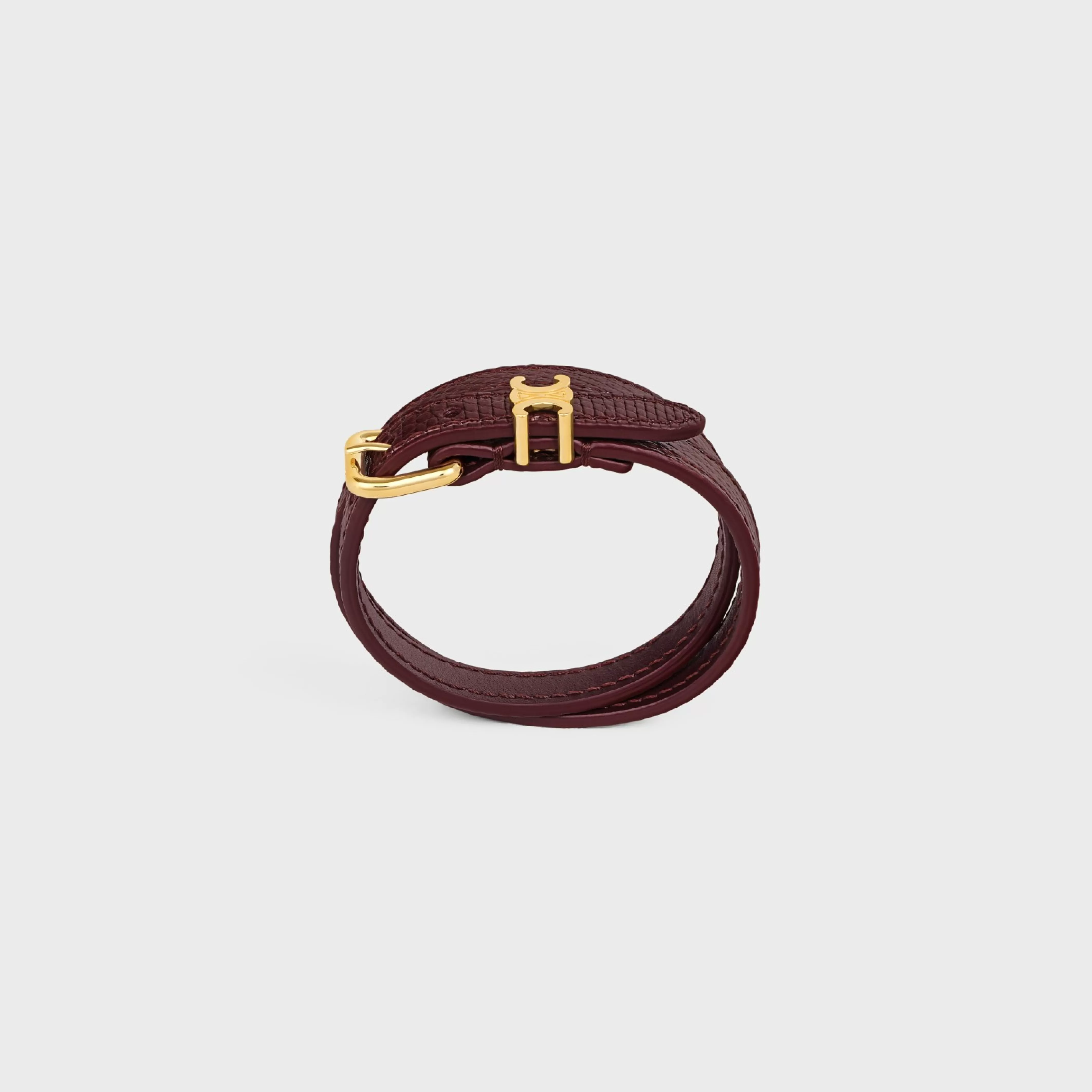 Les Cuirs Double Bracelet in Calfskin, Lizard and Brass with Gold Finish^CELINE Store