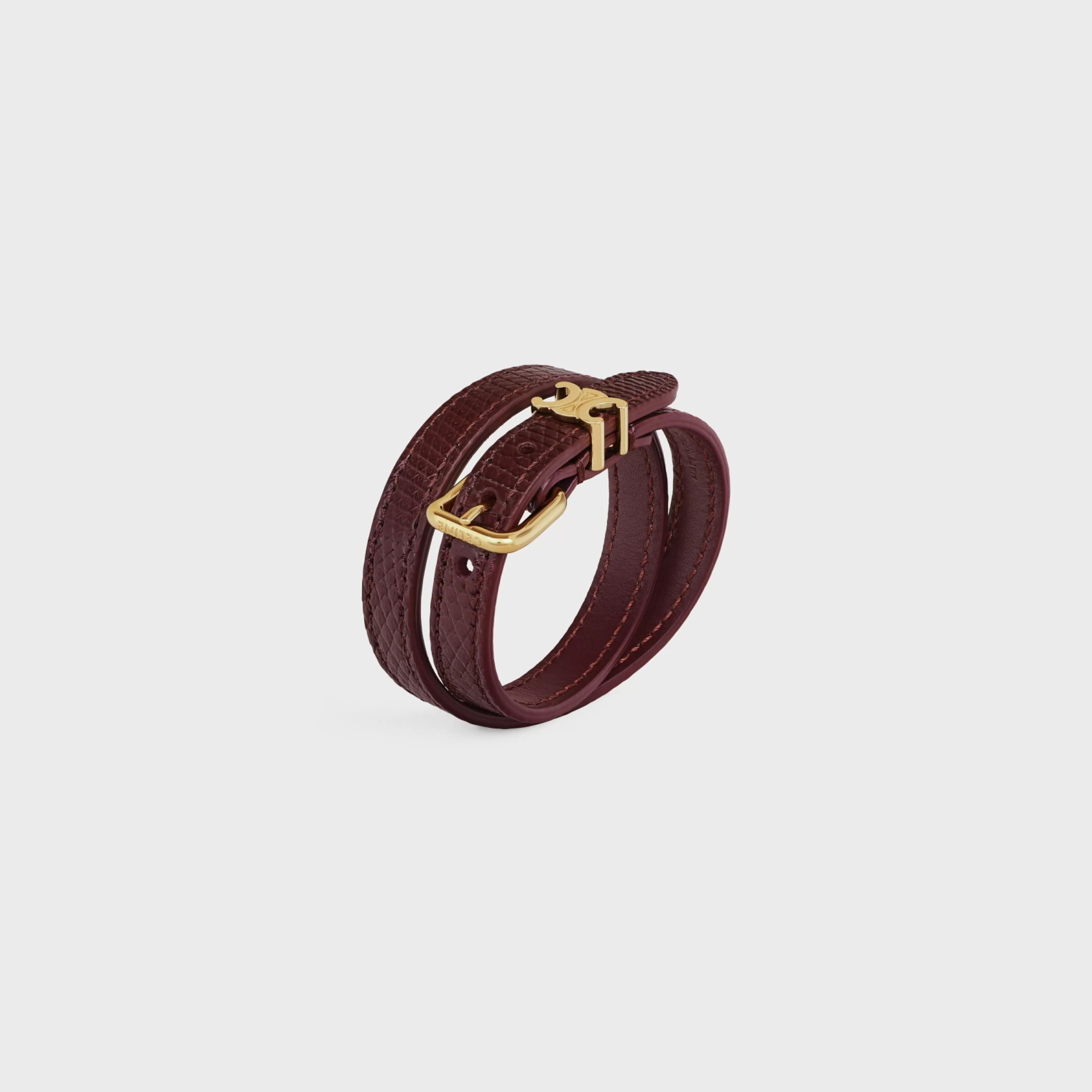 Les Cuirs Double Bracelet in Calfskin, Lizard and Brass with Gold Finish^CELINE Store