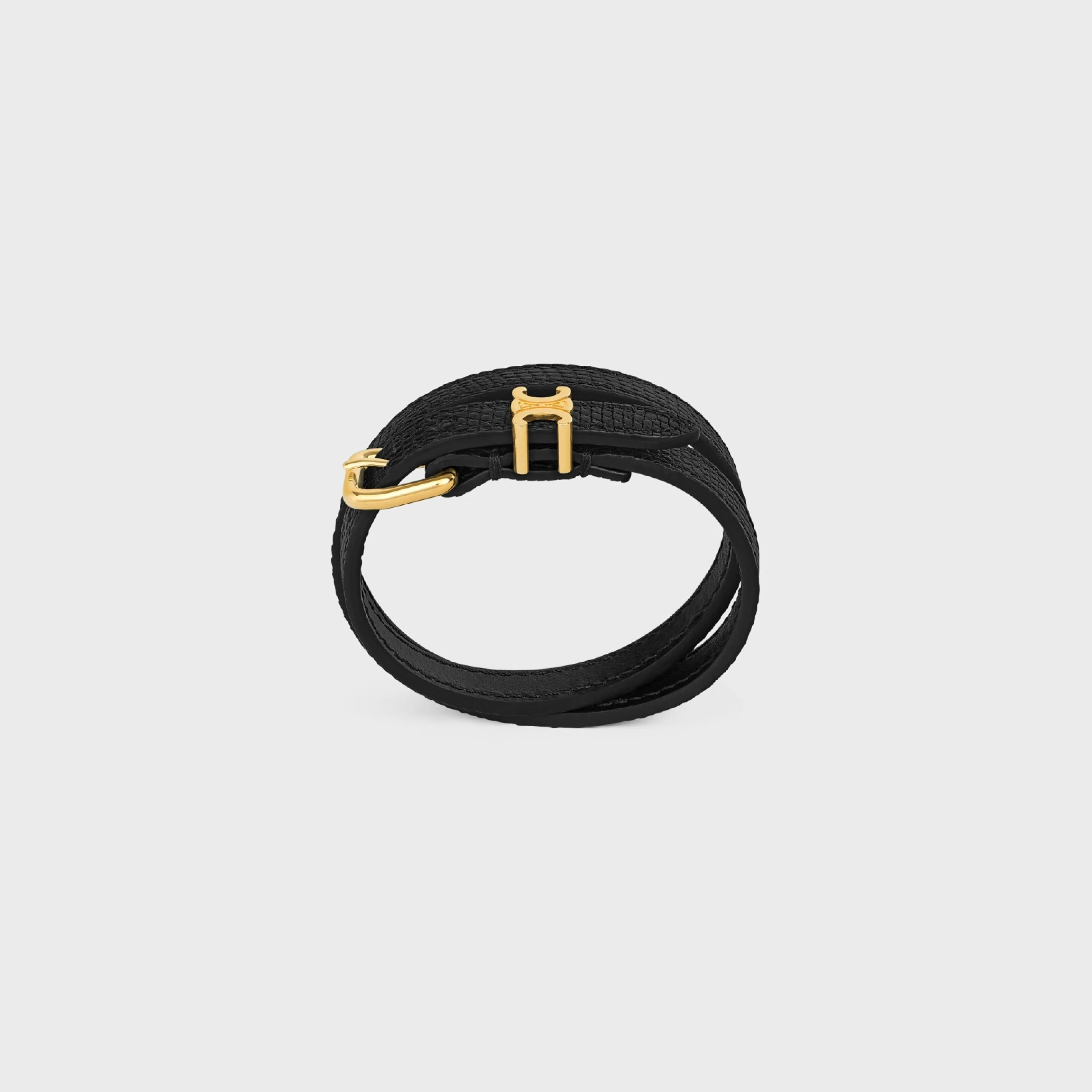 Les Cuirs Double Bracelet in Lizard, Calfskin and Brass with Gold Finish^CELINE Cheap