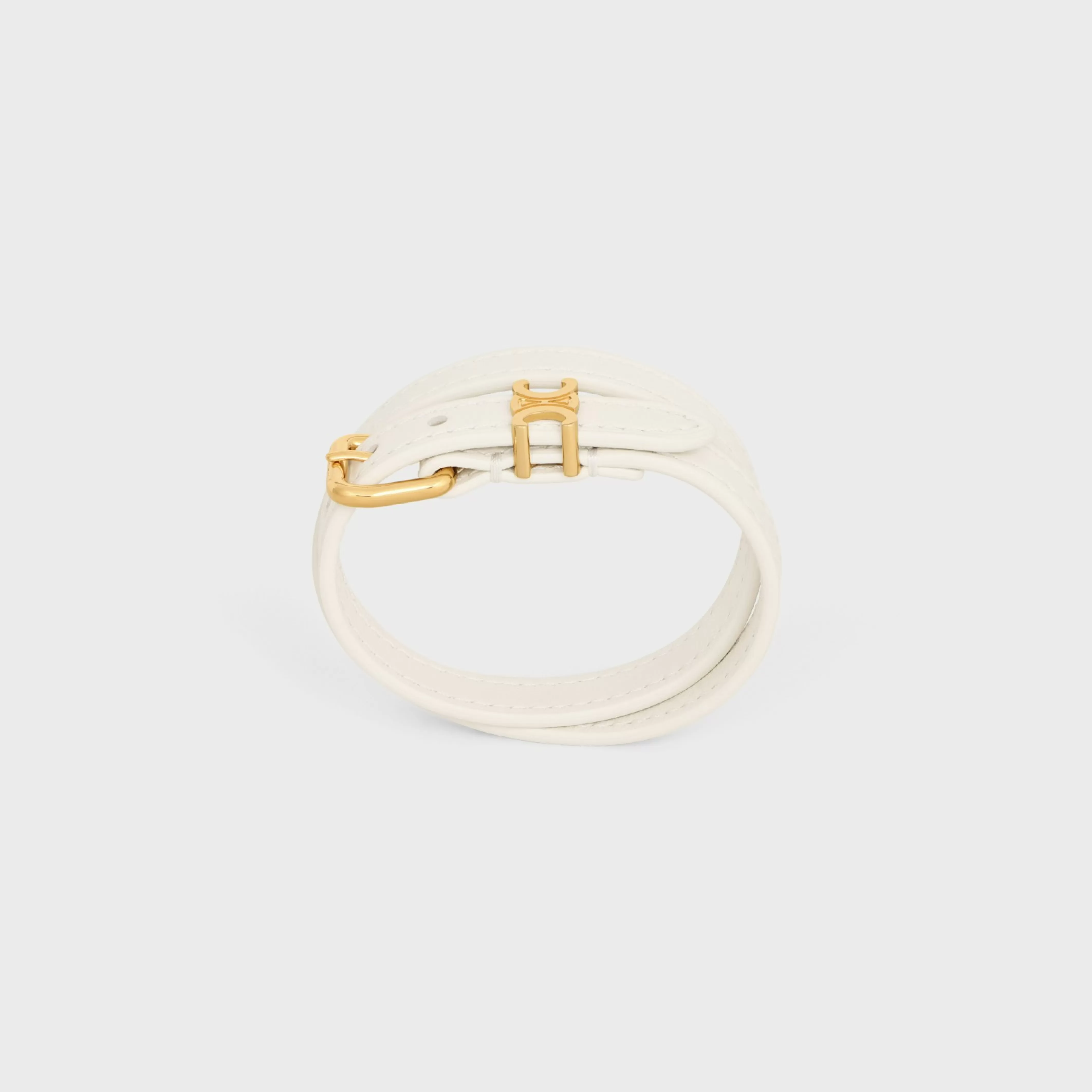Les Cuirs Double Bracelet in Smooth Calfskin and Brass with Gold Finish^CELINE Hot