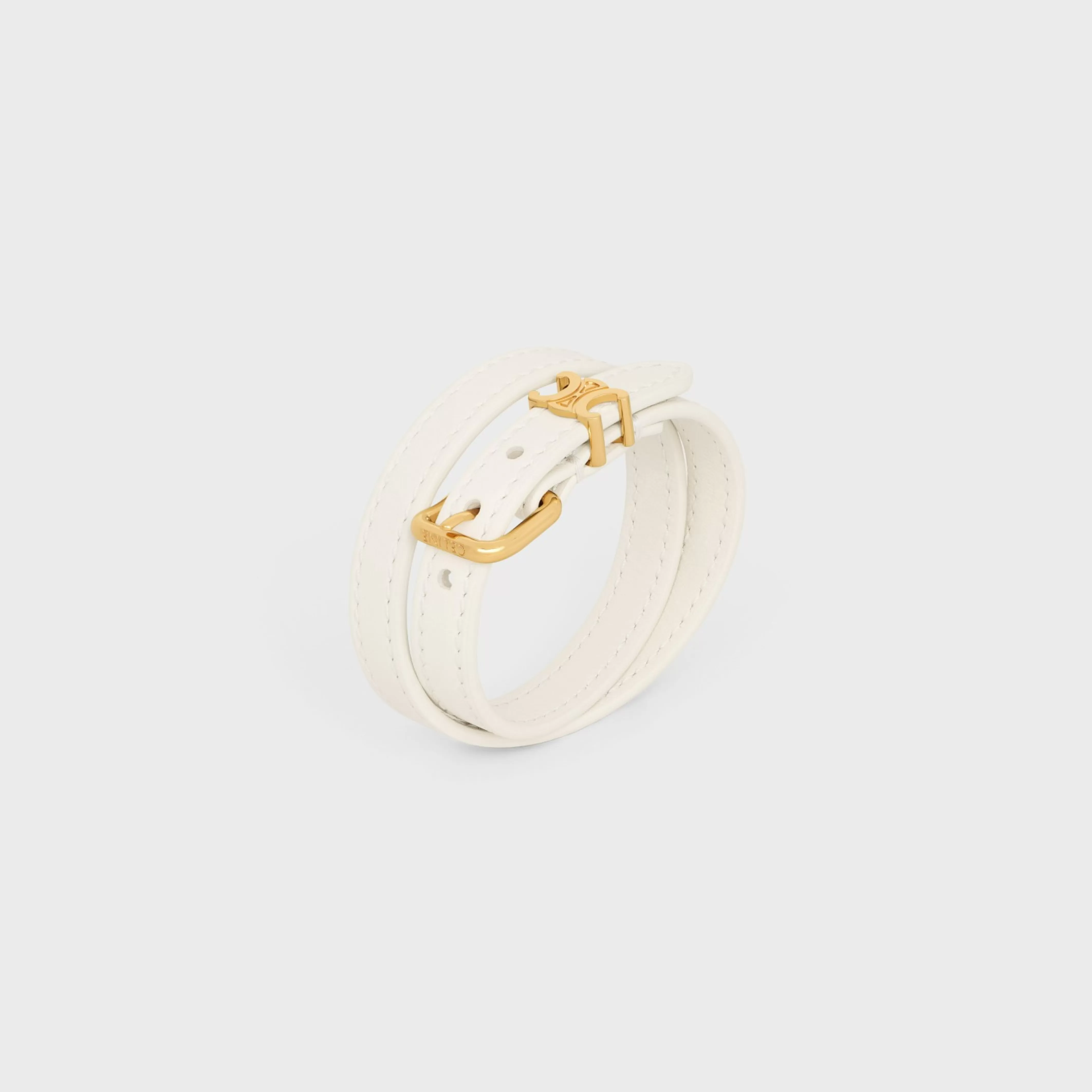 Les Cuirs Double Bracelet in Smooth Calfskin and Brass with Gold Finish^CELINE Hot
