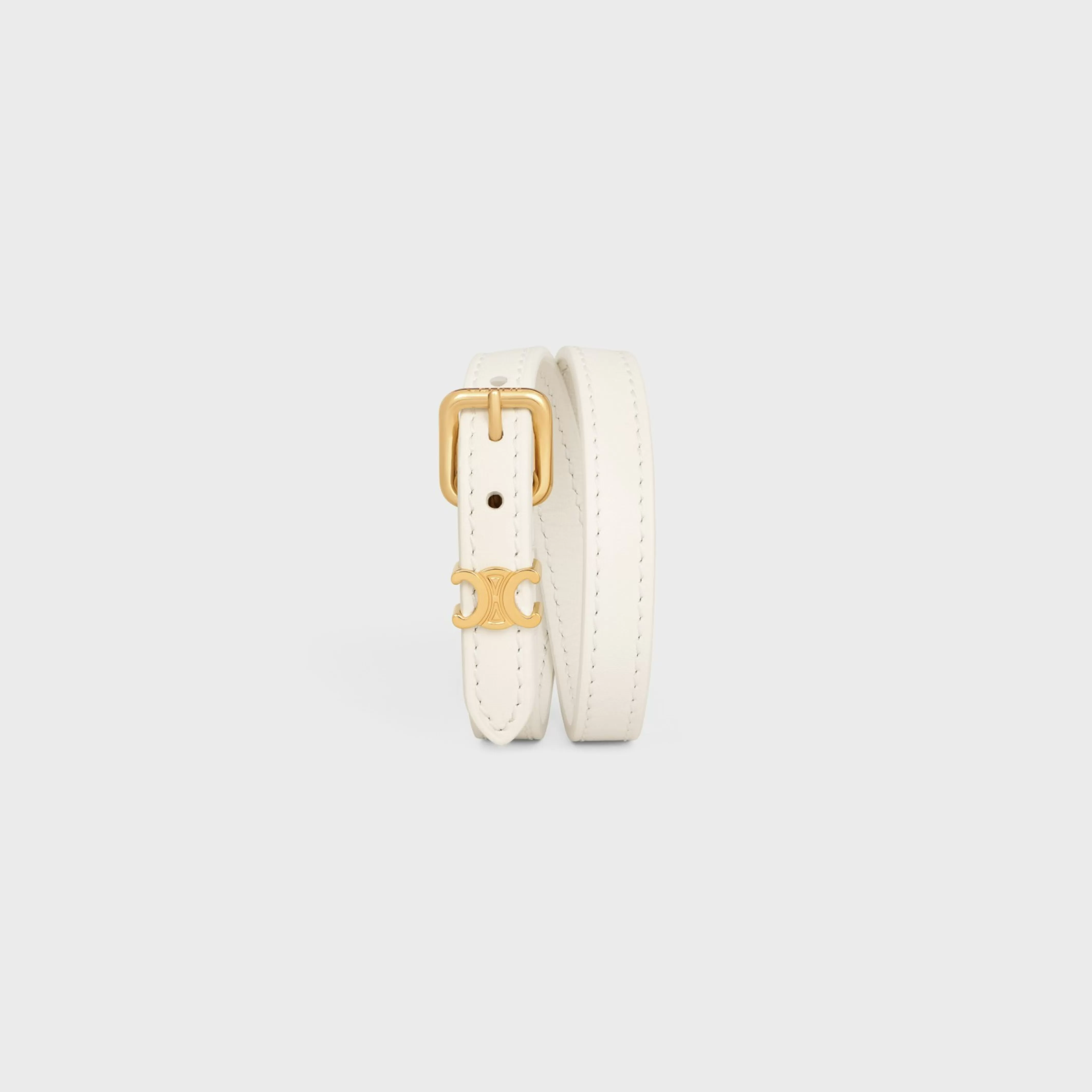 Les Cuirs Double Bracelet in Smooth Calfskin and Brass with Gold Finish^CELINE Hot
