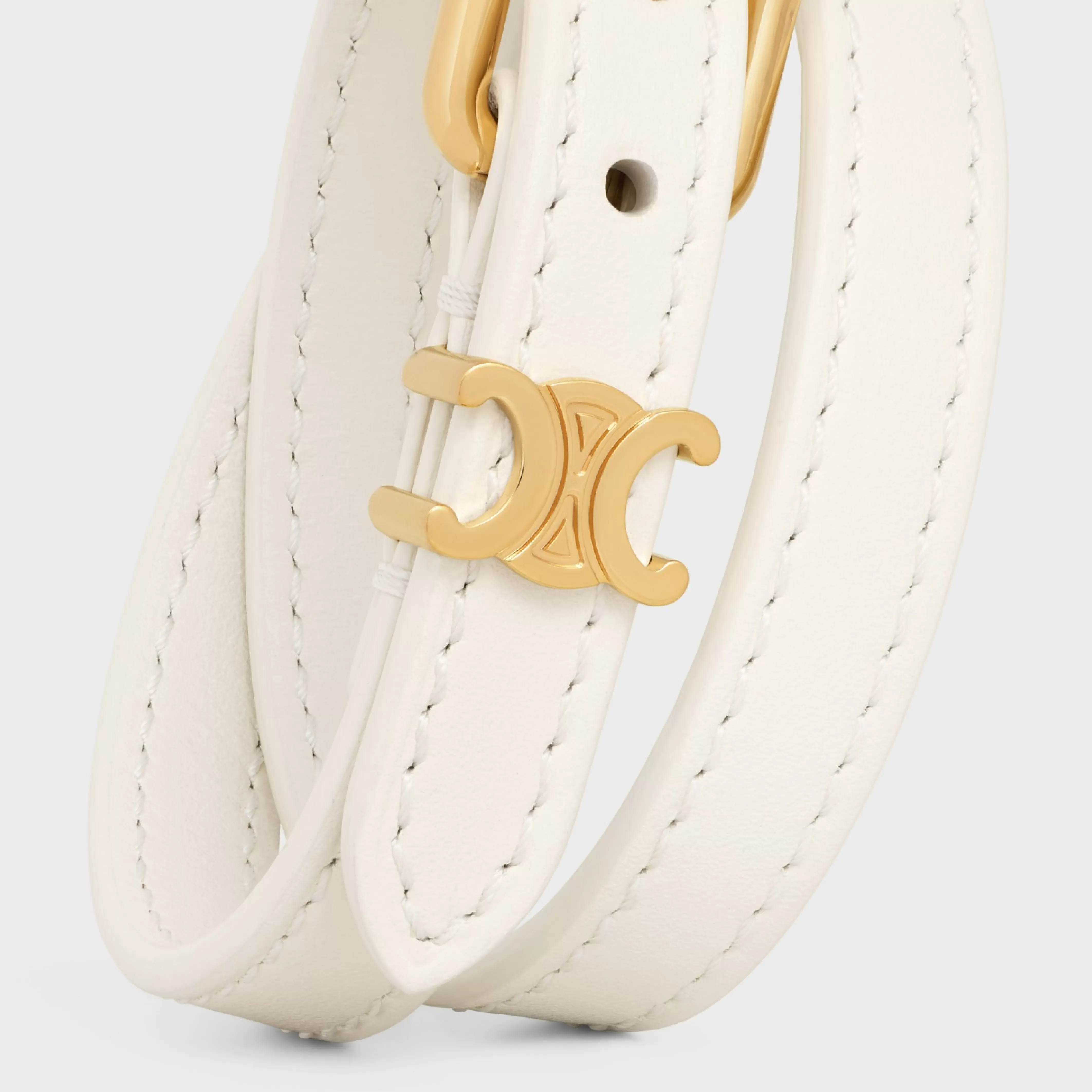 Les Cuirs Double Bracelet in Smooth Calfskin and Brass with Gold Finish^CELINE Hot