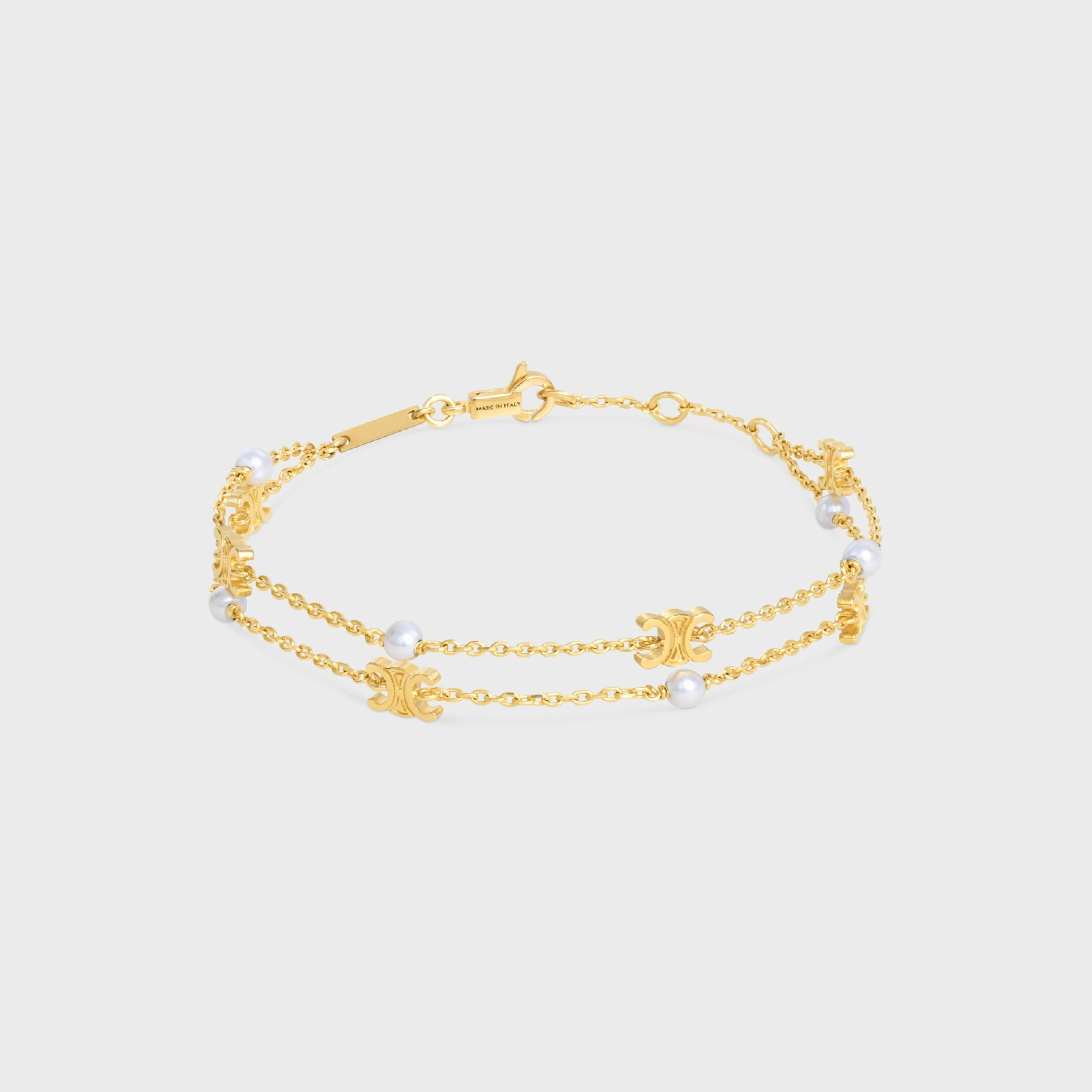 Les Perles Double Bracelet in Brass with Gold Finish and Resin Pearls^CELINE Online