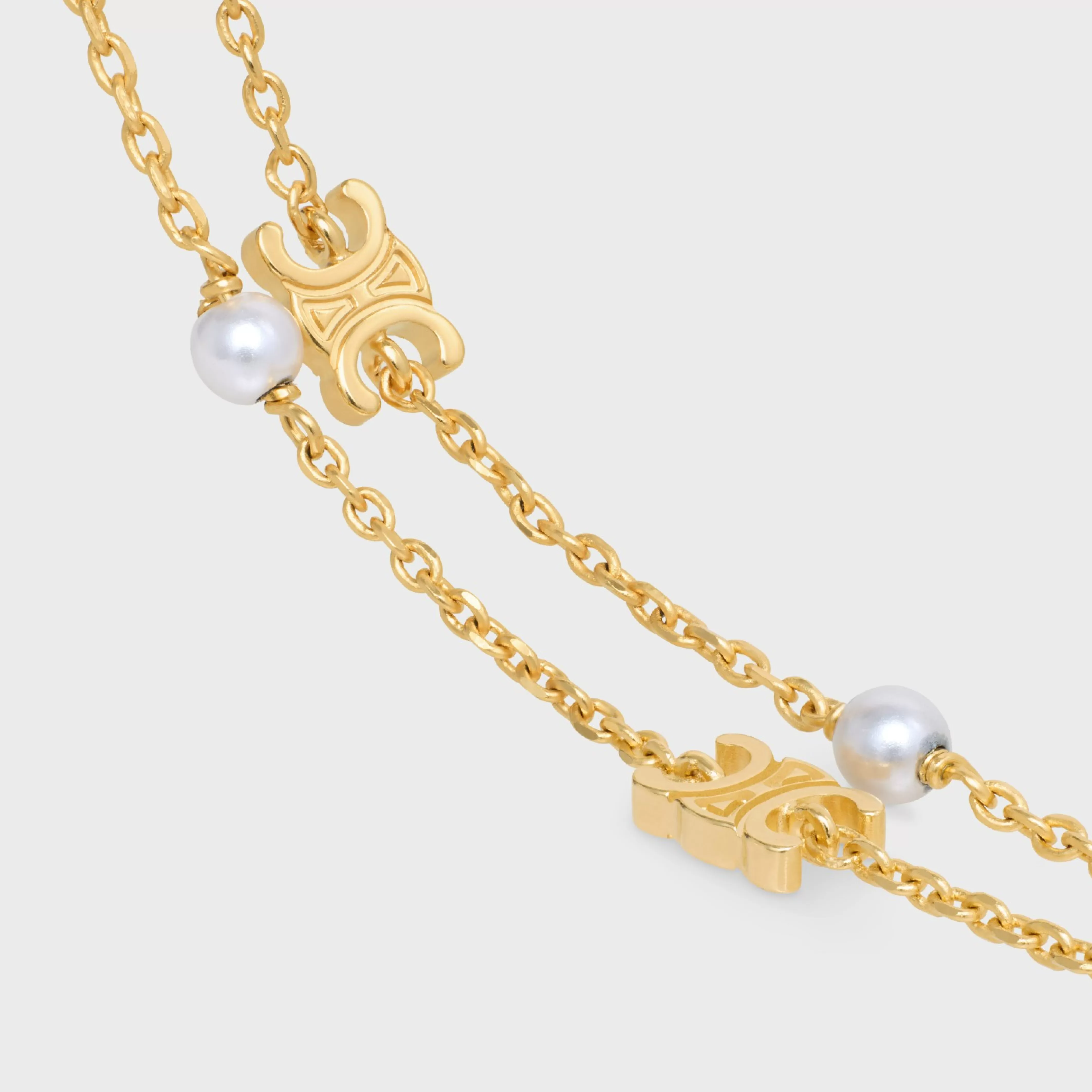 Les Perles Double Bracelet in Brass with Gold Finish and Resin Pearls^CELINE Online