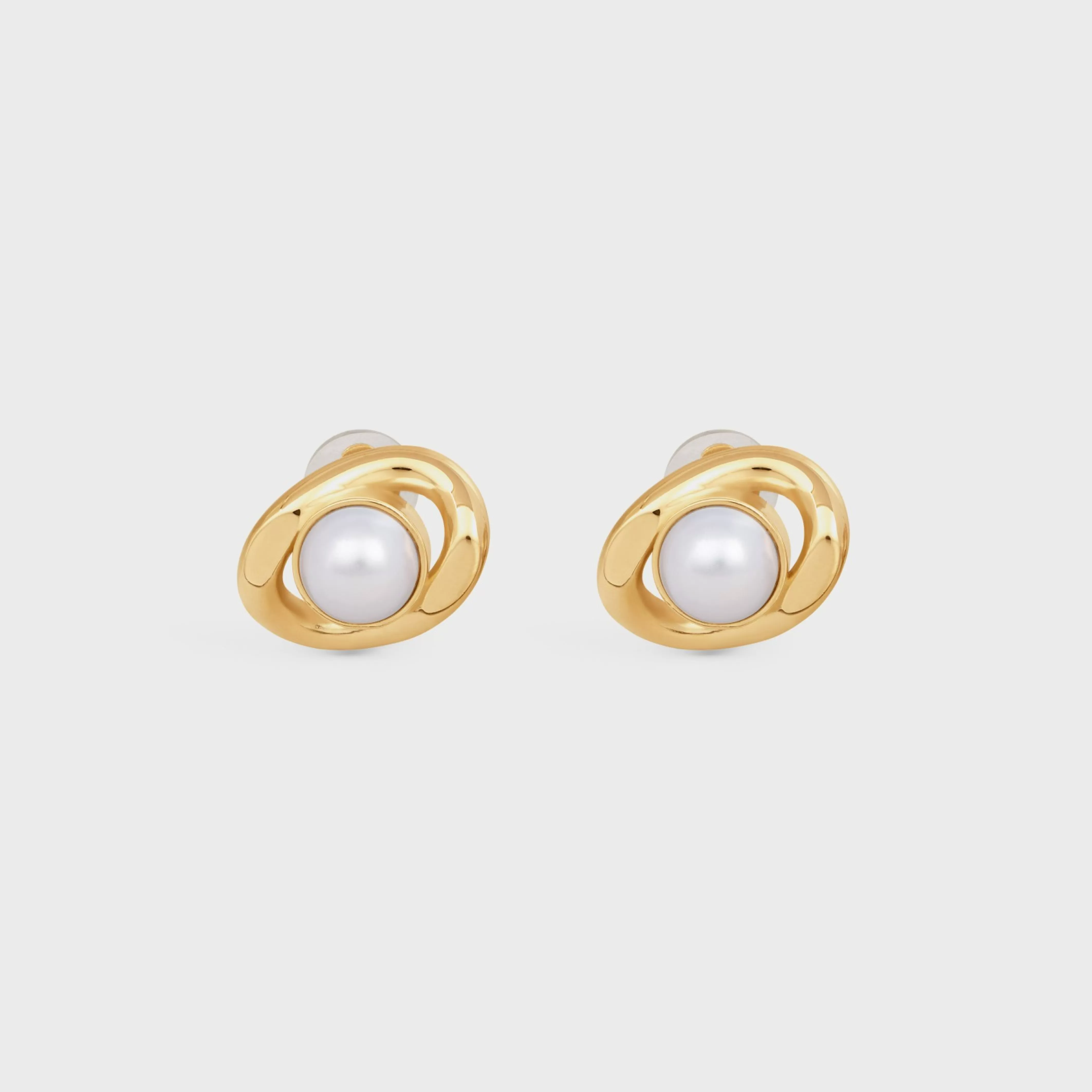 Les Perles Maillon Earrings in Brass with Gold Finish and Resin Pearls^CELINE Hot