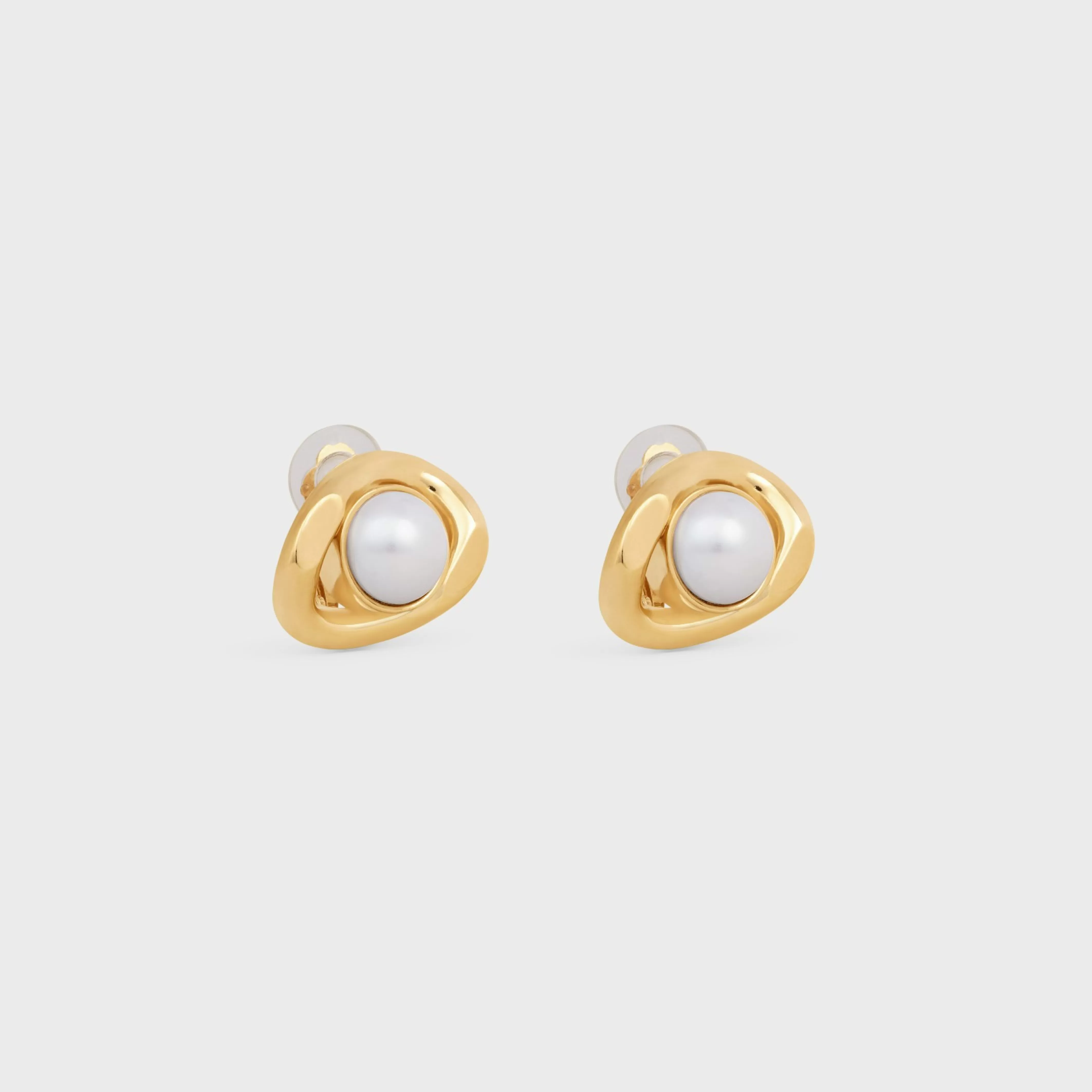 Les Perles Maillon Earrings in Brass with Gold Finish and Resin Pearls^CELINE Hot