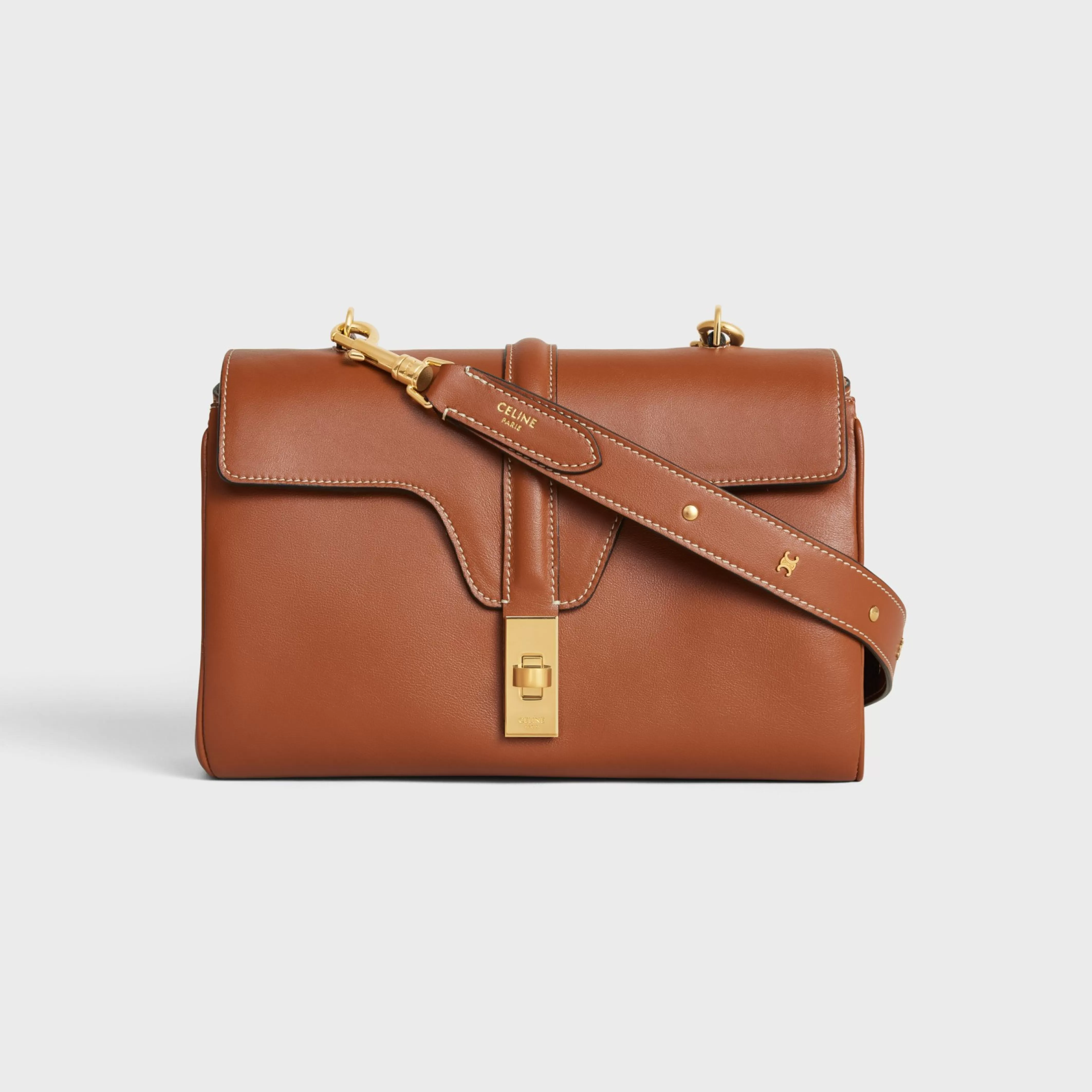 LONG STRAP in smooth CALFSKIN WITH TRIOMPHE STUDS with Gold Finishing^CELINE Discount