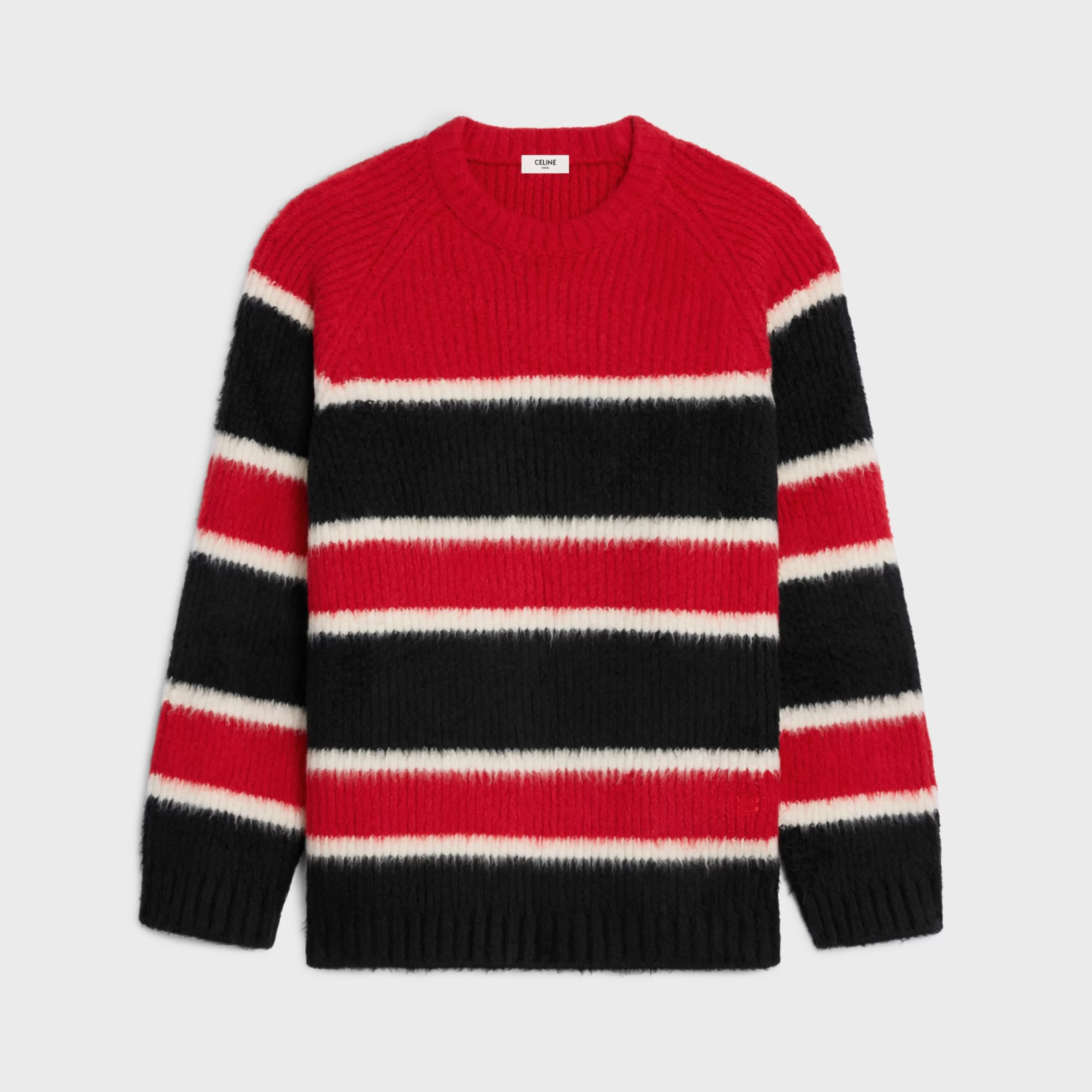 oversized crew neck sweater in brushed striped cotton^CELINE Sale