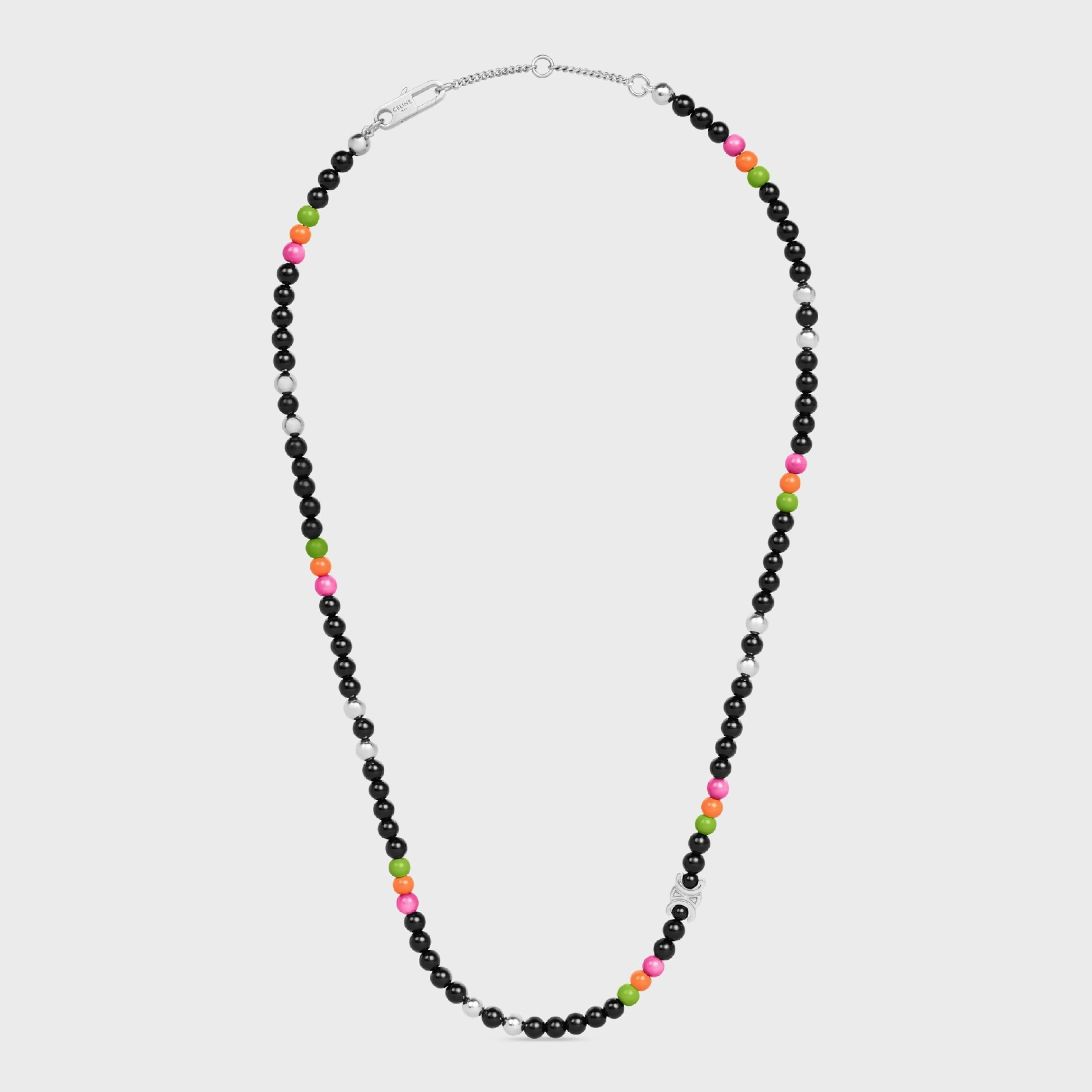 San Onofre Triomphe Necklace in Onyx, Glass Pearls and Brass with Rhodium Finish^CELINE Fashion