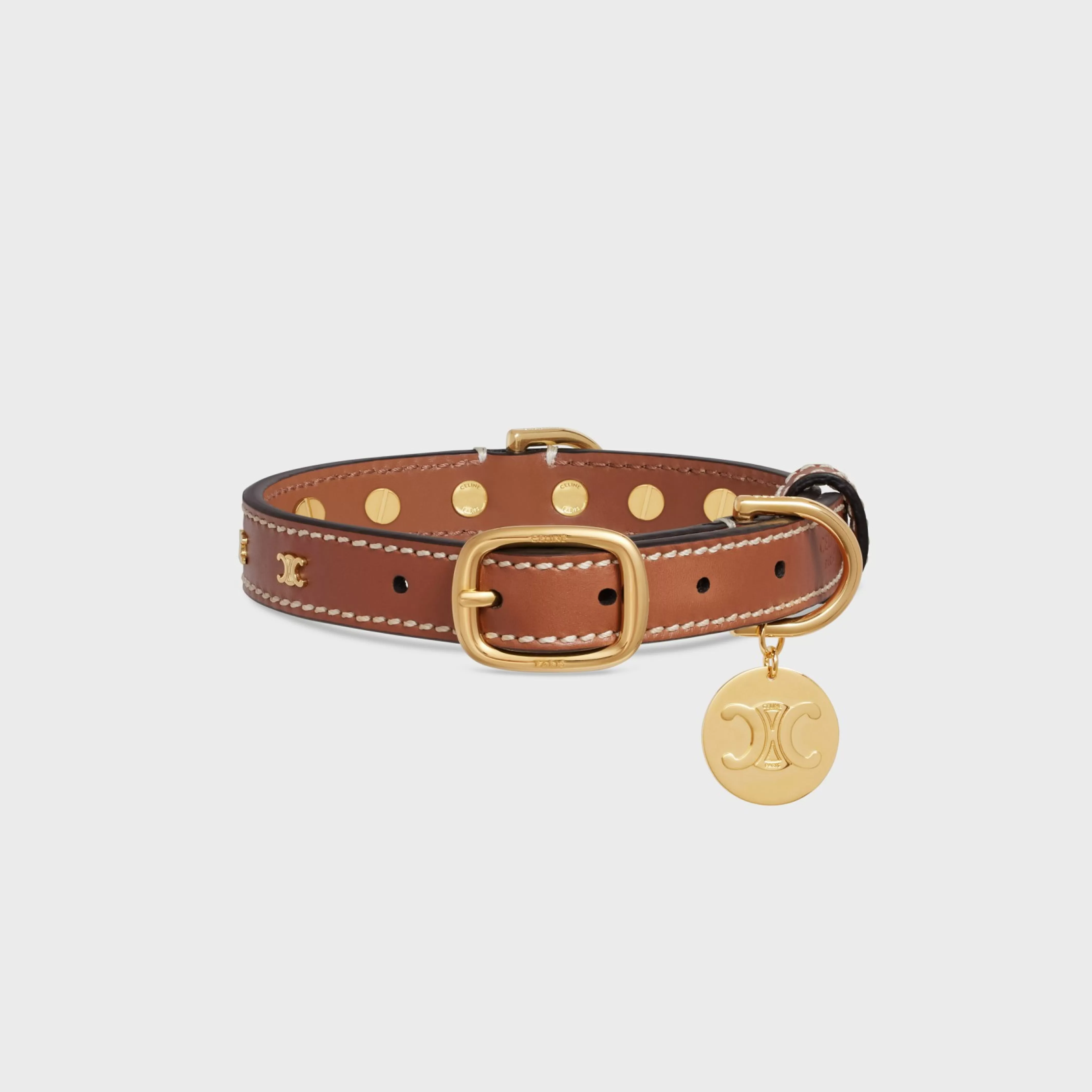 Small Thin Dog Collar in Smooth Calfskin with Studs Triomphe^CELINE New
