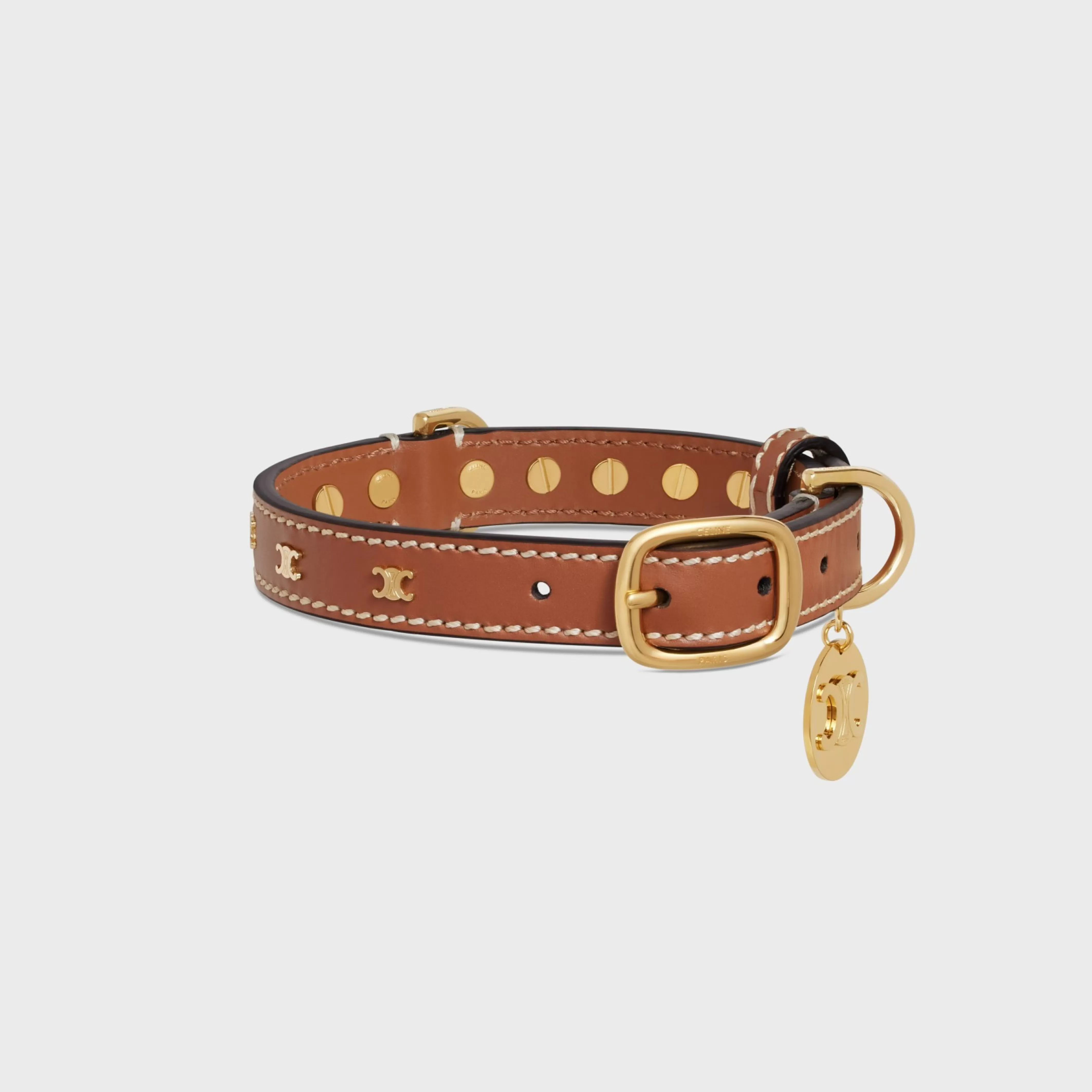 Small Thin Dog Collar in Smooth Calfskin with Studs Triomphe^CELINE New