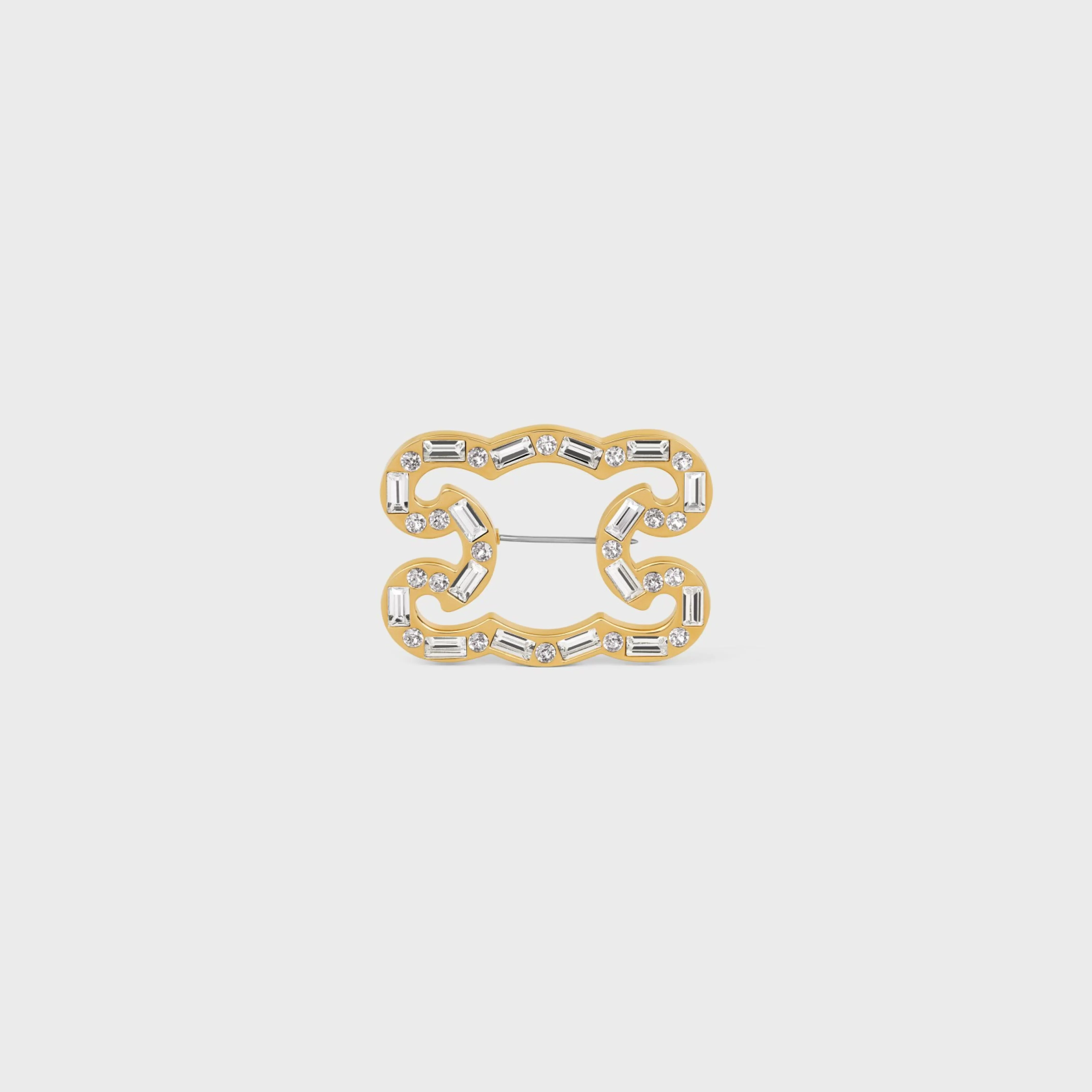 Triomphe Frame Sparkle Brooch in Strass, Brass with Gold Finish and Steel^CELINE Store