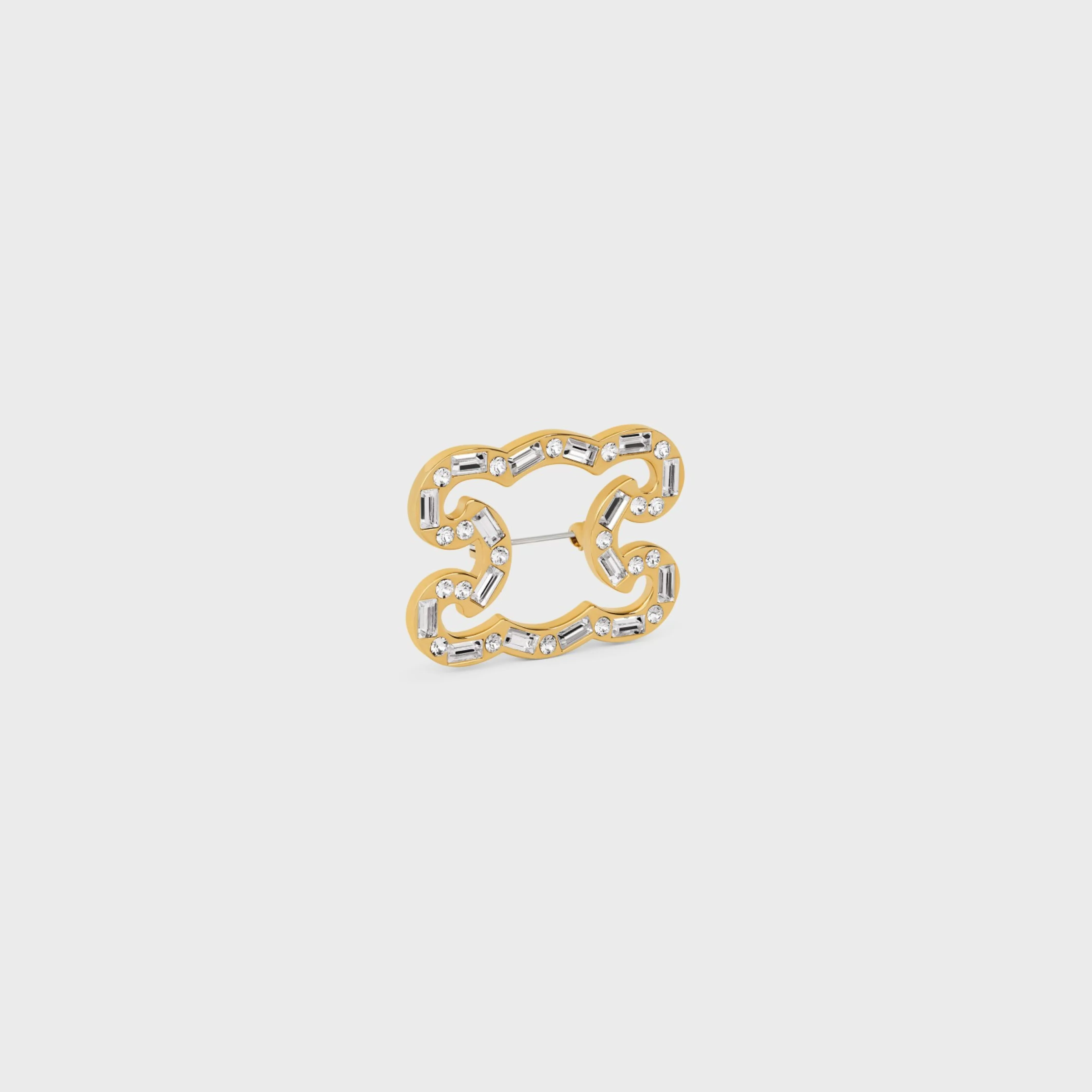 Triomphe Frame Sparkle Brooch in Strass, Brass with Gold Finish and Steel^CELINE Store