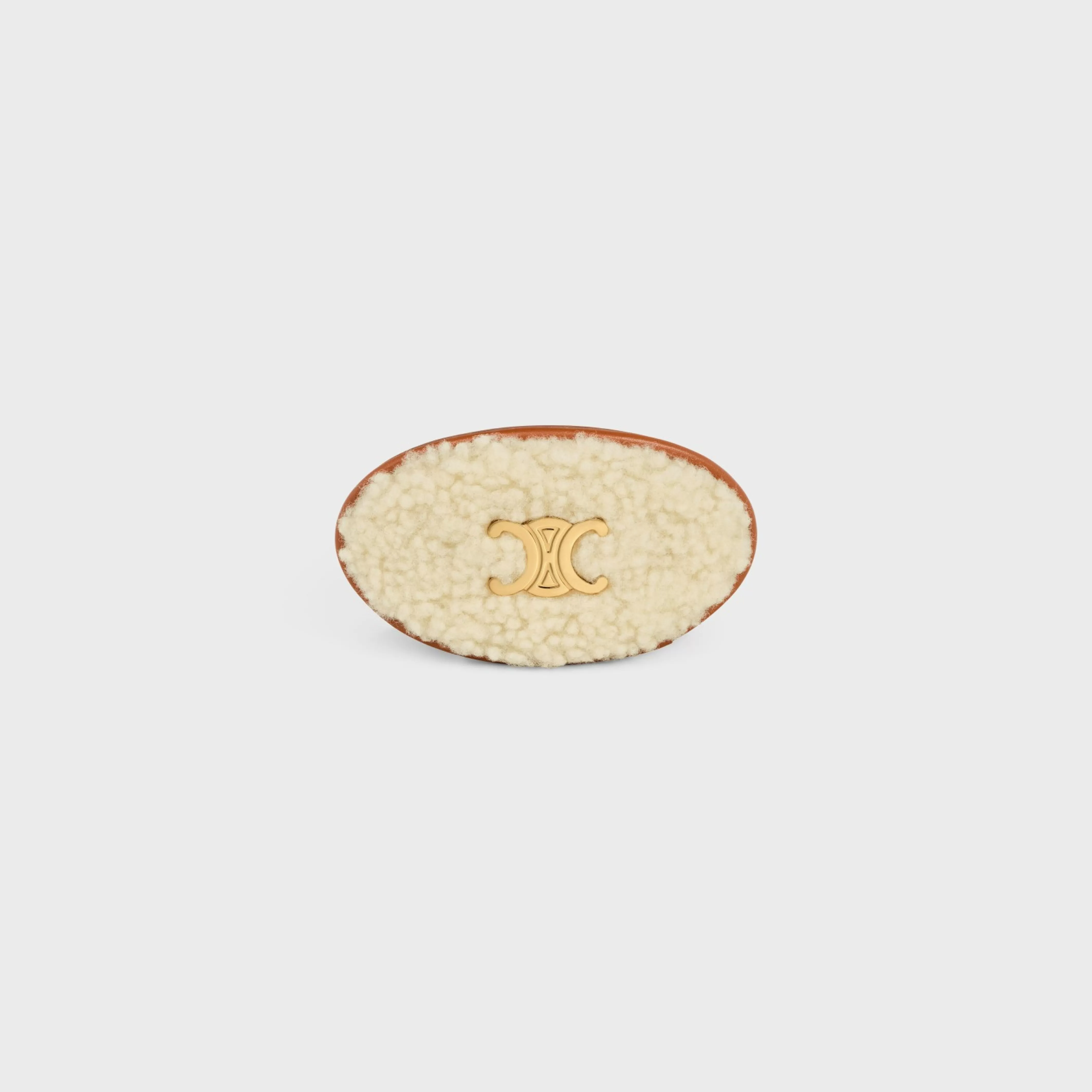 Triomphe Hair Clip in Shearling, Calfskin, Brass with Gold Finish and Steel^CELINE Flash Sale