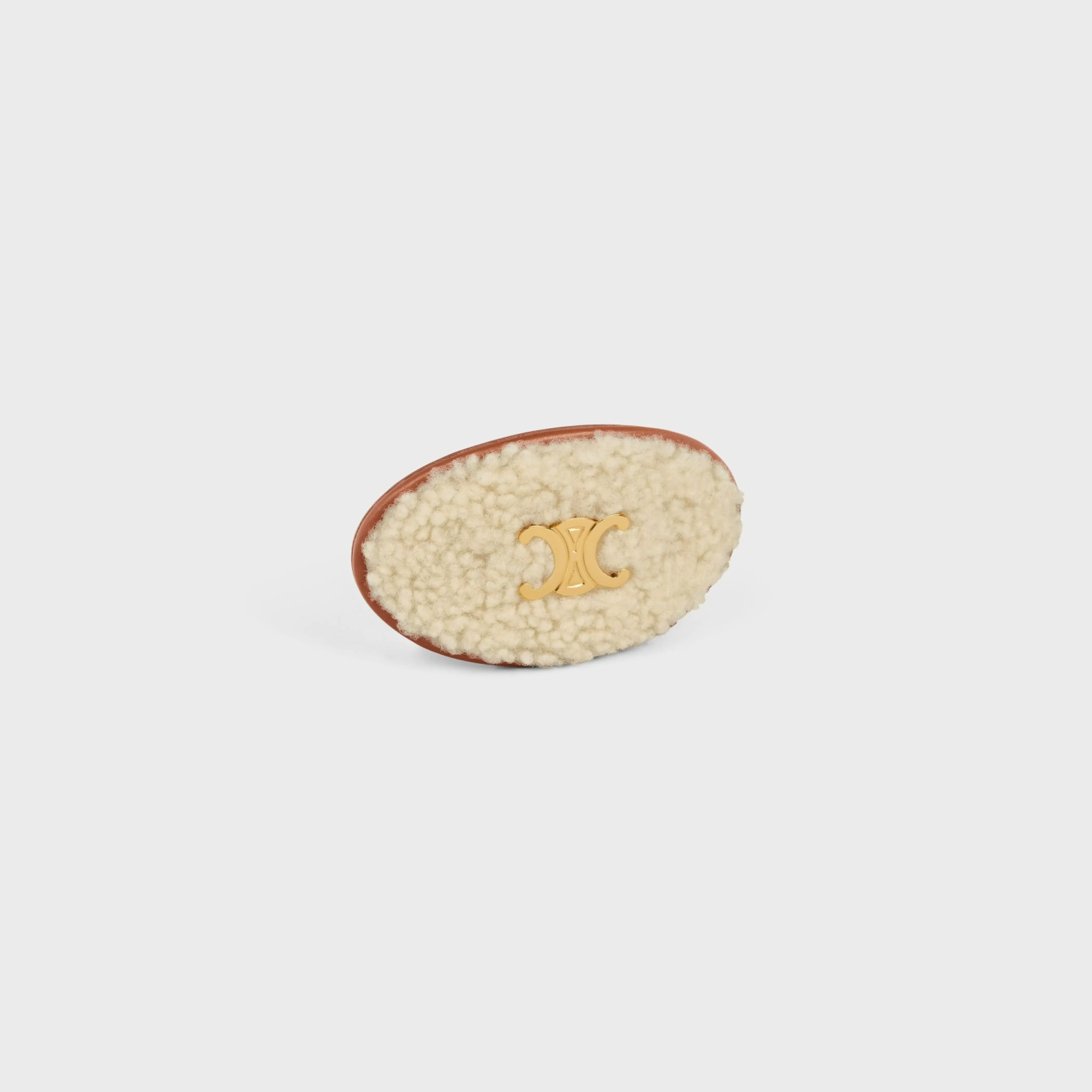 Triomphe Hair Clip in Shearling, Calfskin, Brass with Gold Finish and Steel^CELINE Flash Sale