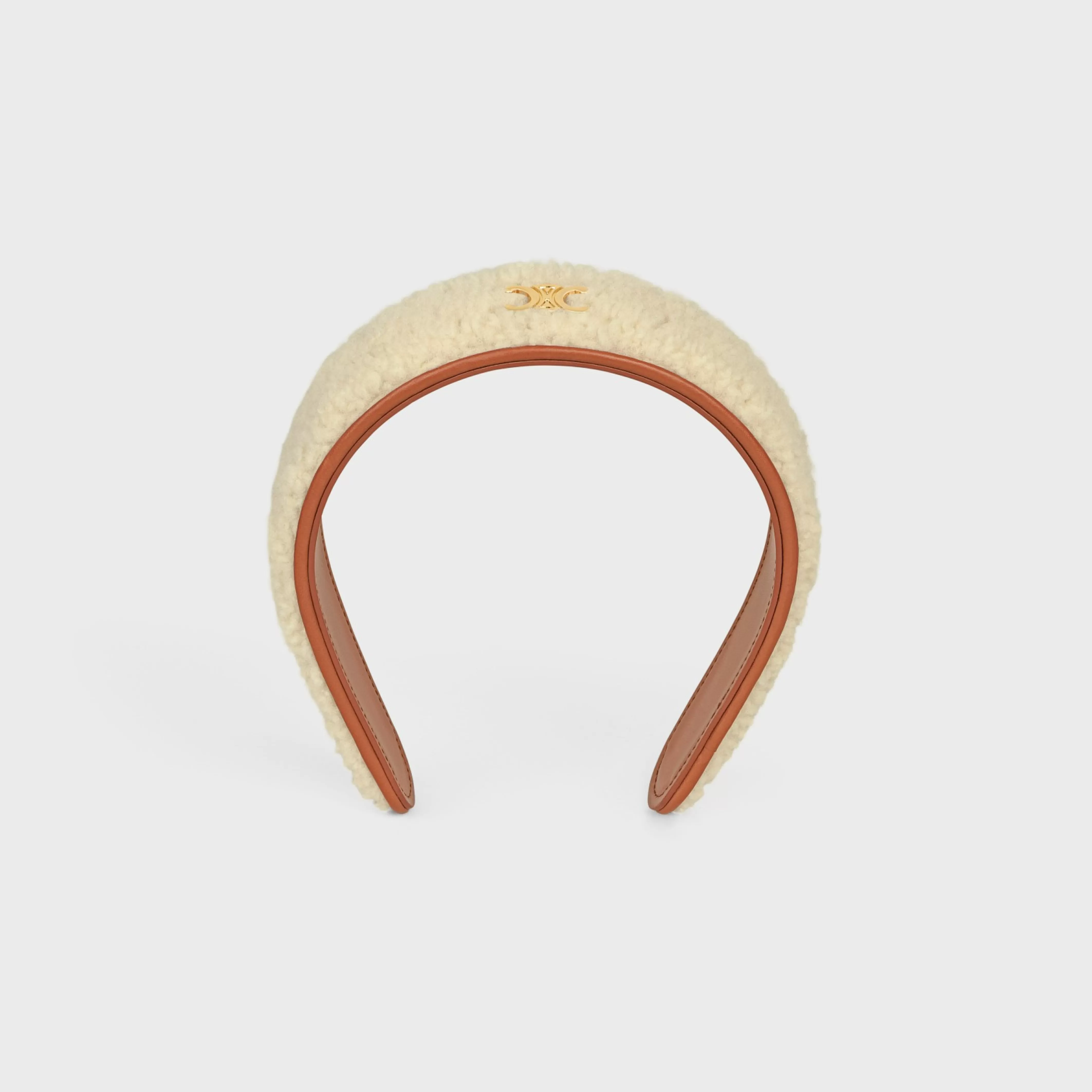 Triomphe Headband in Shearling, Calfskin and Brass with Gold Finish^CELINE Discount