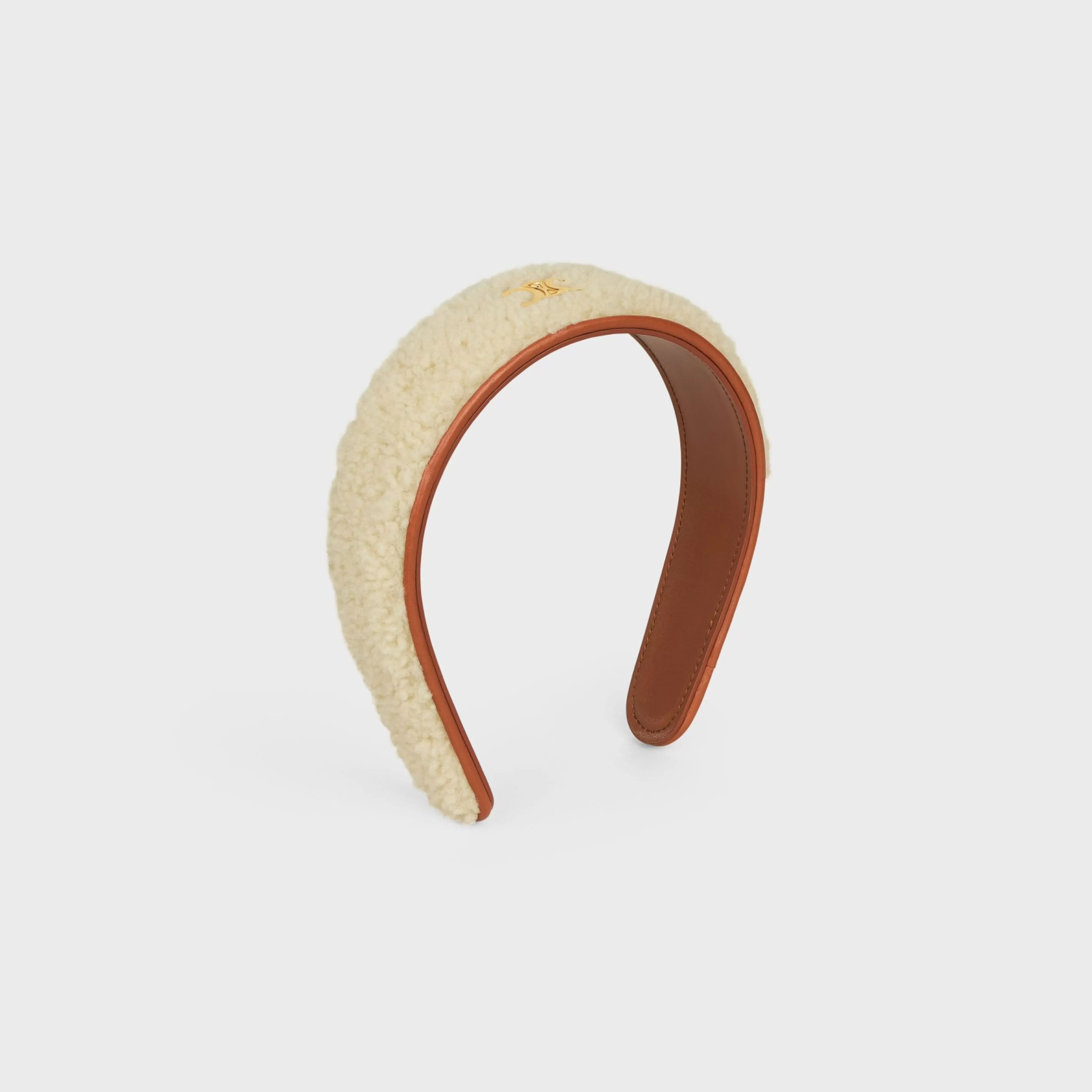 Triomphe Headband in Shearling, Calfskin and Brass with Gold Finish^CELINE Discount